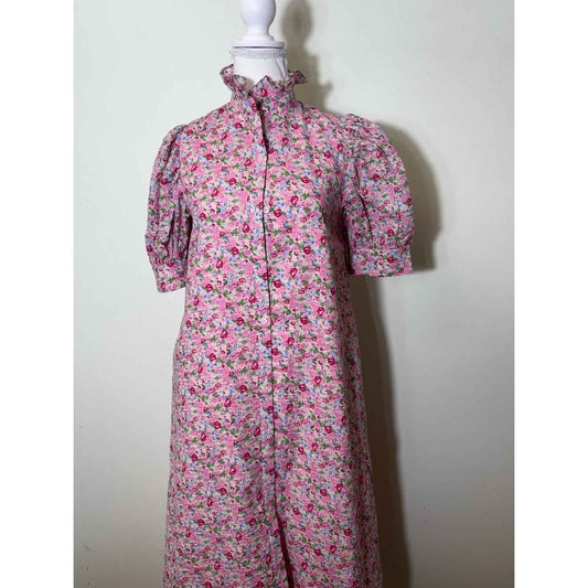 Hyacinth House Louisa Pink Floral Short Sleeve Button Up Maxi Dress Sz XXS