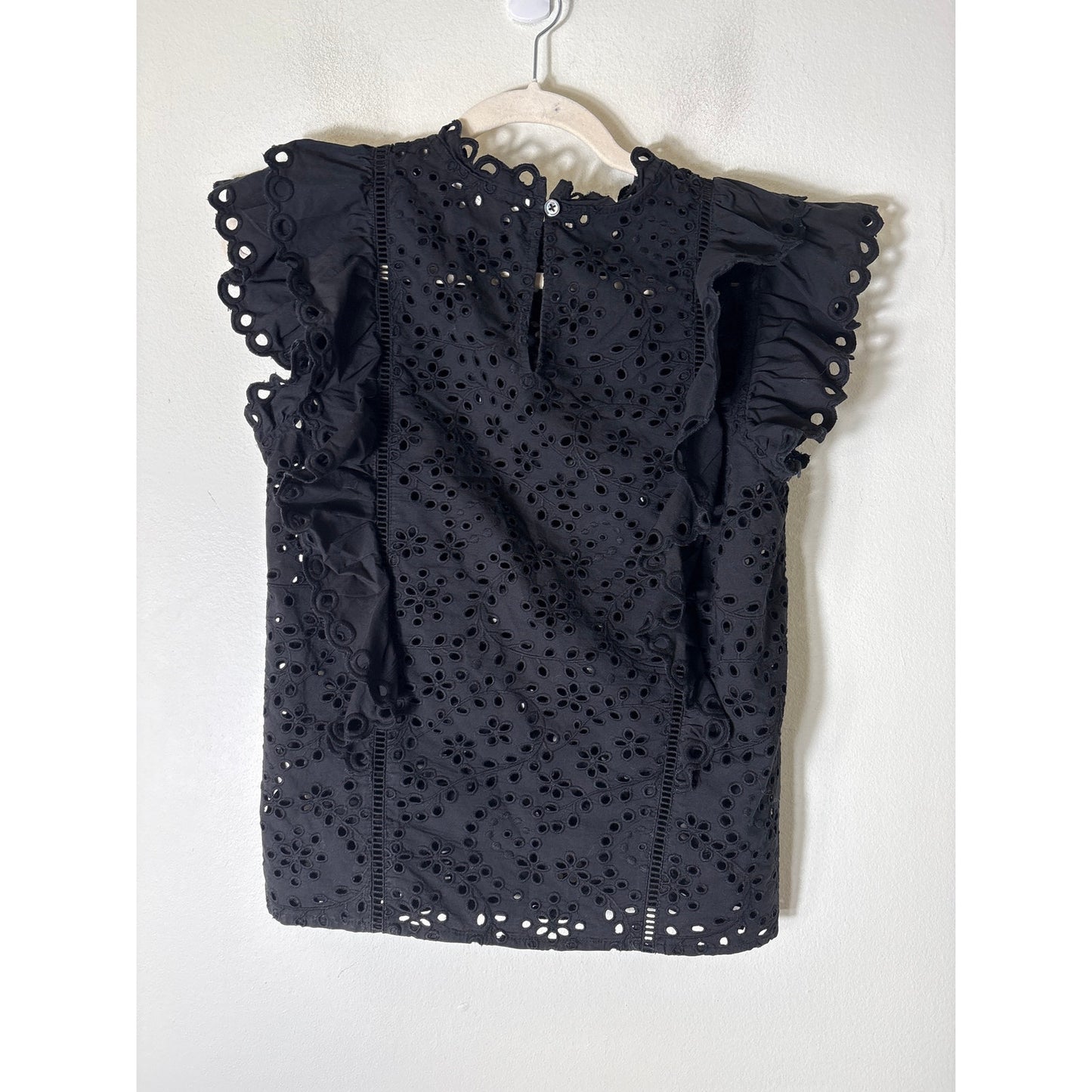 veronica Beard Black Eyelet Lace Flutter Sleeve Cotton Top Sz 2