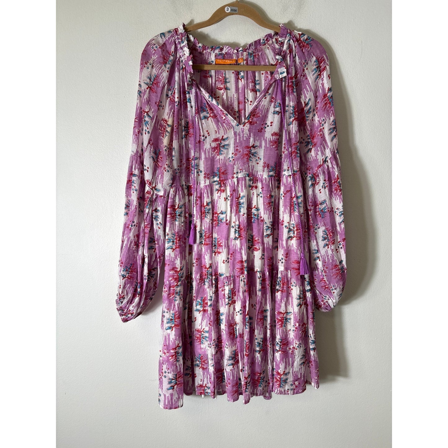 Oliphant Purple Long Sleeve V-Neck knee Length Dress Sz S