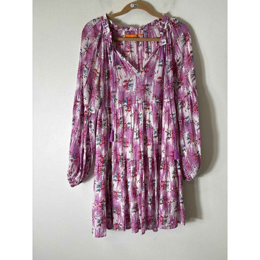 Oliphant Purple Long Sleeve V-Neck knee Length Dress Sz S