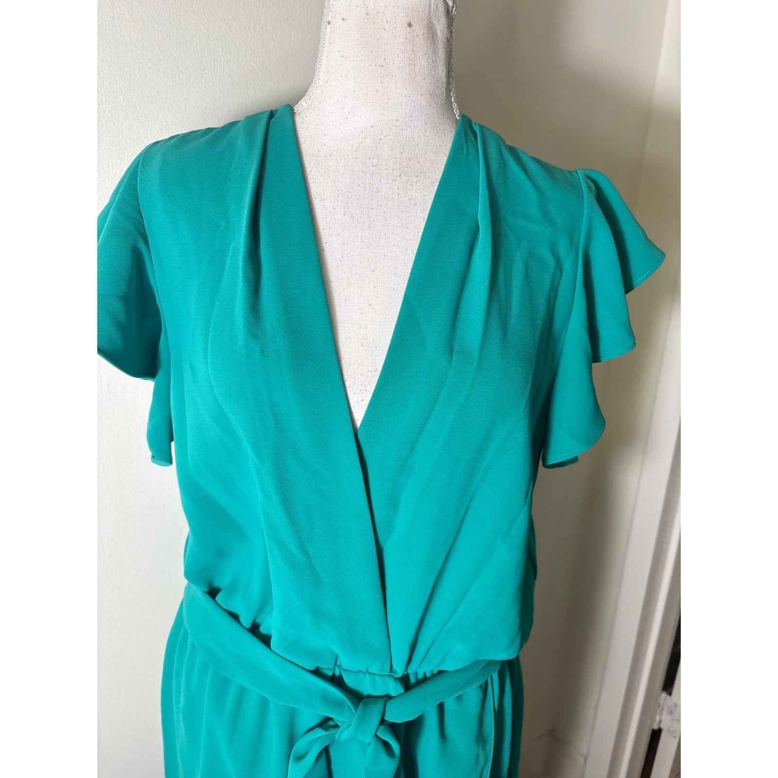 Amanda Uprichard Teal Green Flutter Sleeve Special Occasion Dress Sz L