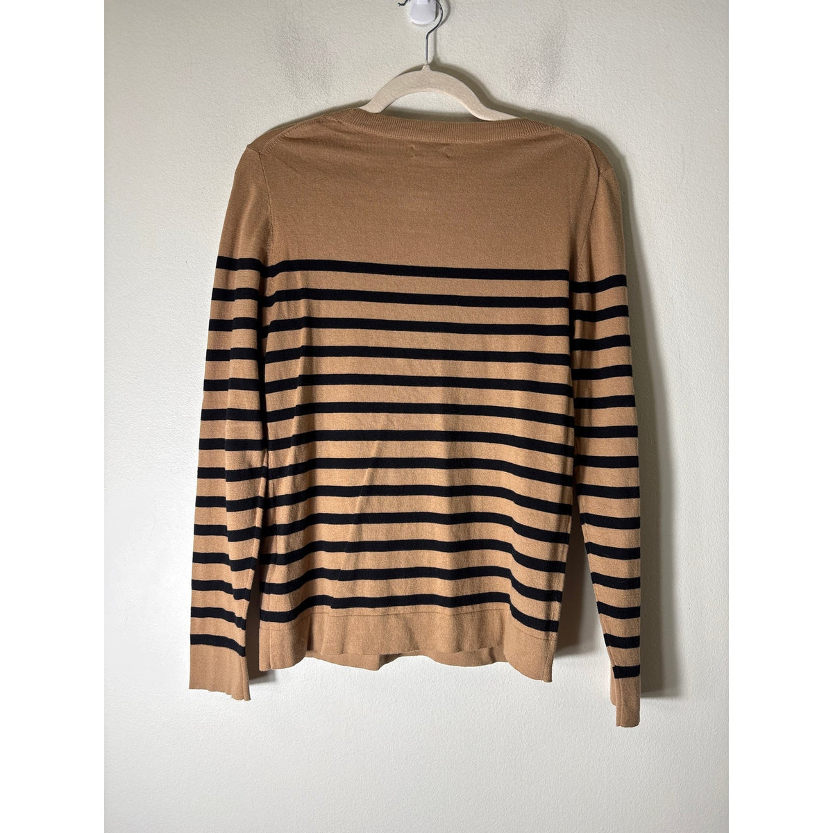 J.Crew Tan and Black Stripe Long Sleeve Knit Shirt Sz S