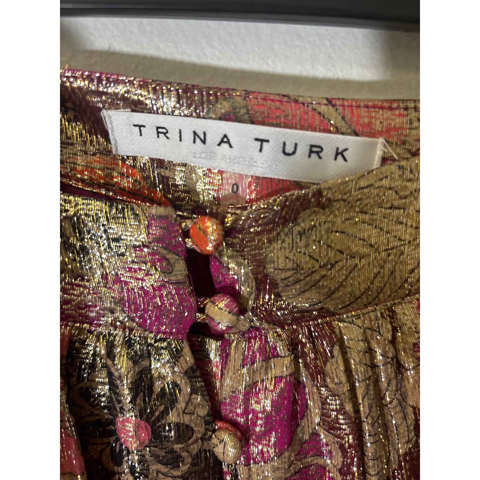 Trina Turk Gold Magenta Floral Flowy Maxi Skirt Sz 0