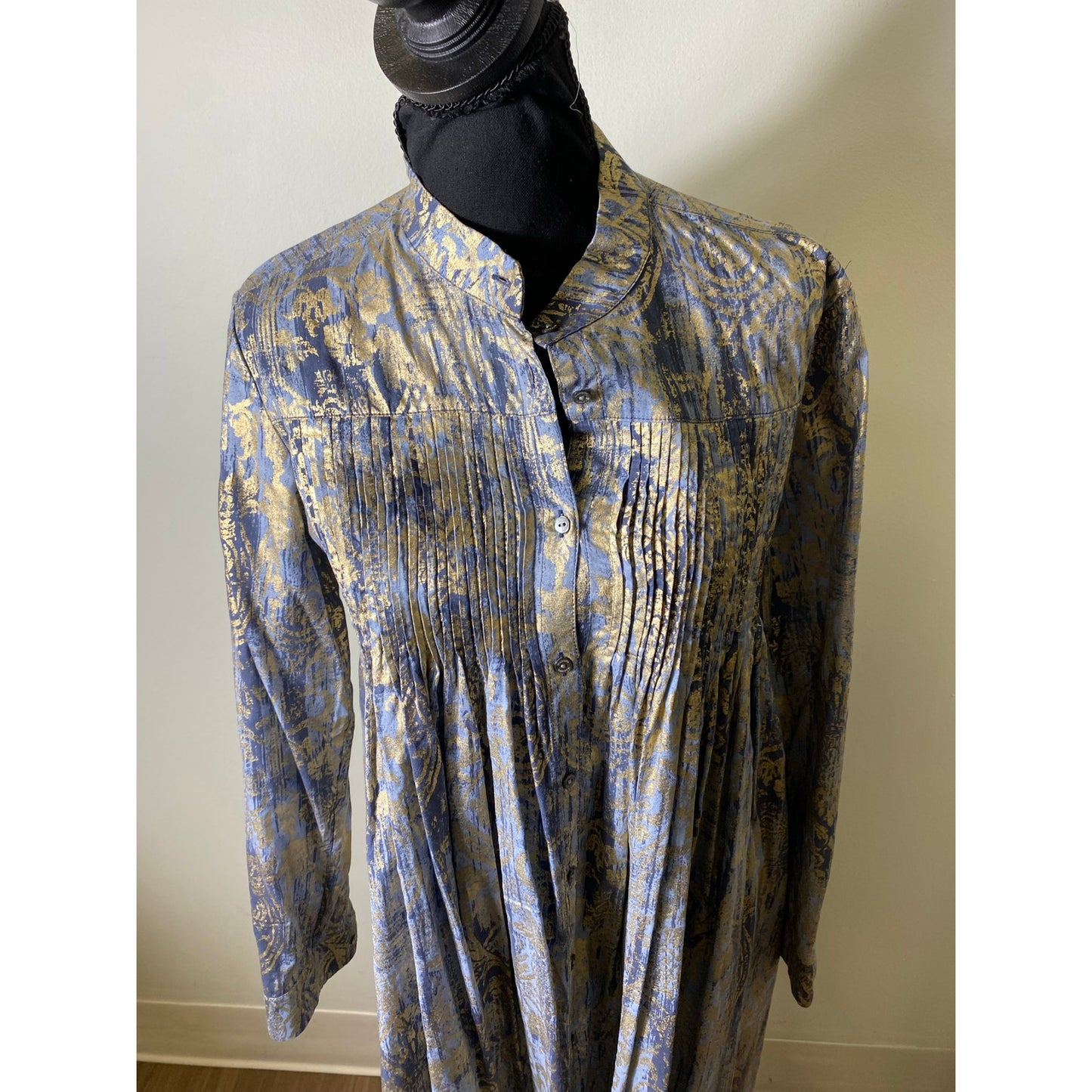 Mason's Blue Gold Long Sleeve Button Up Special Occasion Dress Sz 6