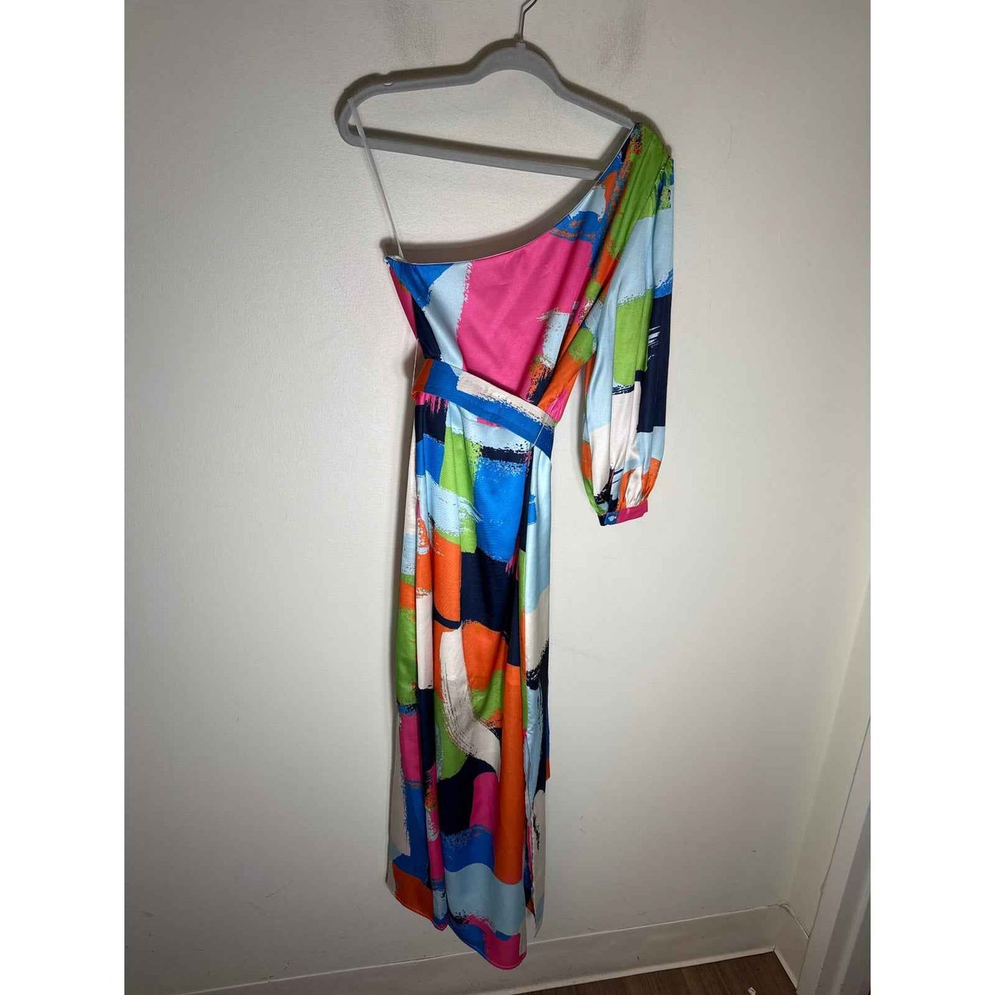 JADE Melody Tam Multicolor One Shoulder Long Sleeve Maxi Dress Sz L