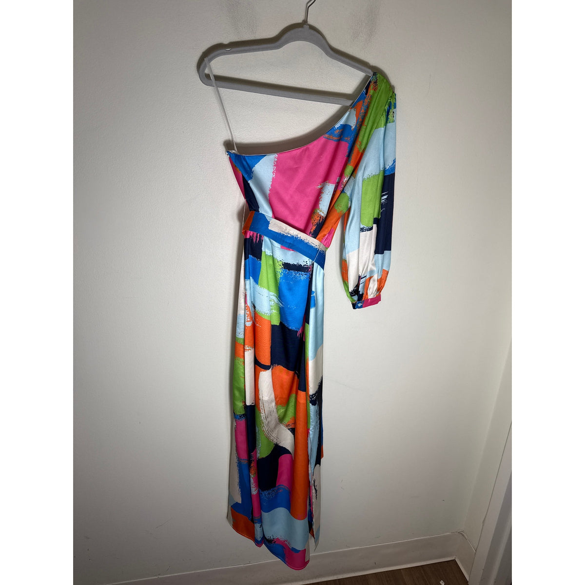 JADE Melody Tam Multicolor One Shoulder Long Sleeve Maxi Dress Sz L