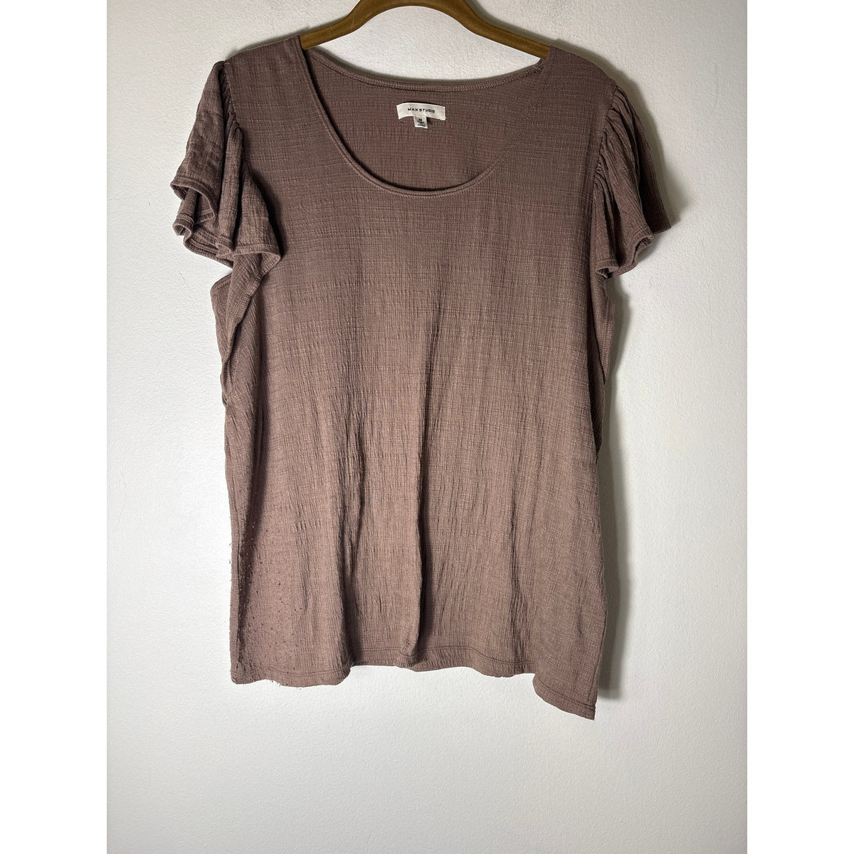 Max Studio Brown Flutter Sleeve Tee Sz M
