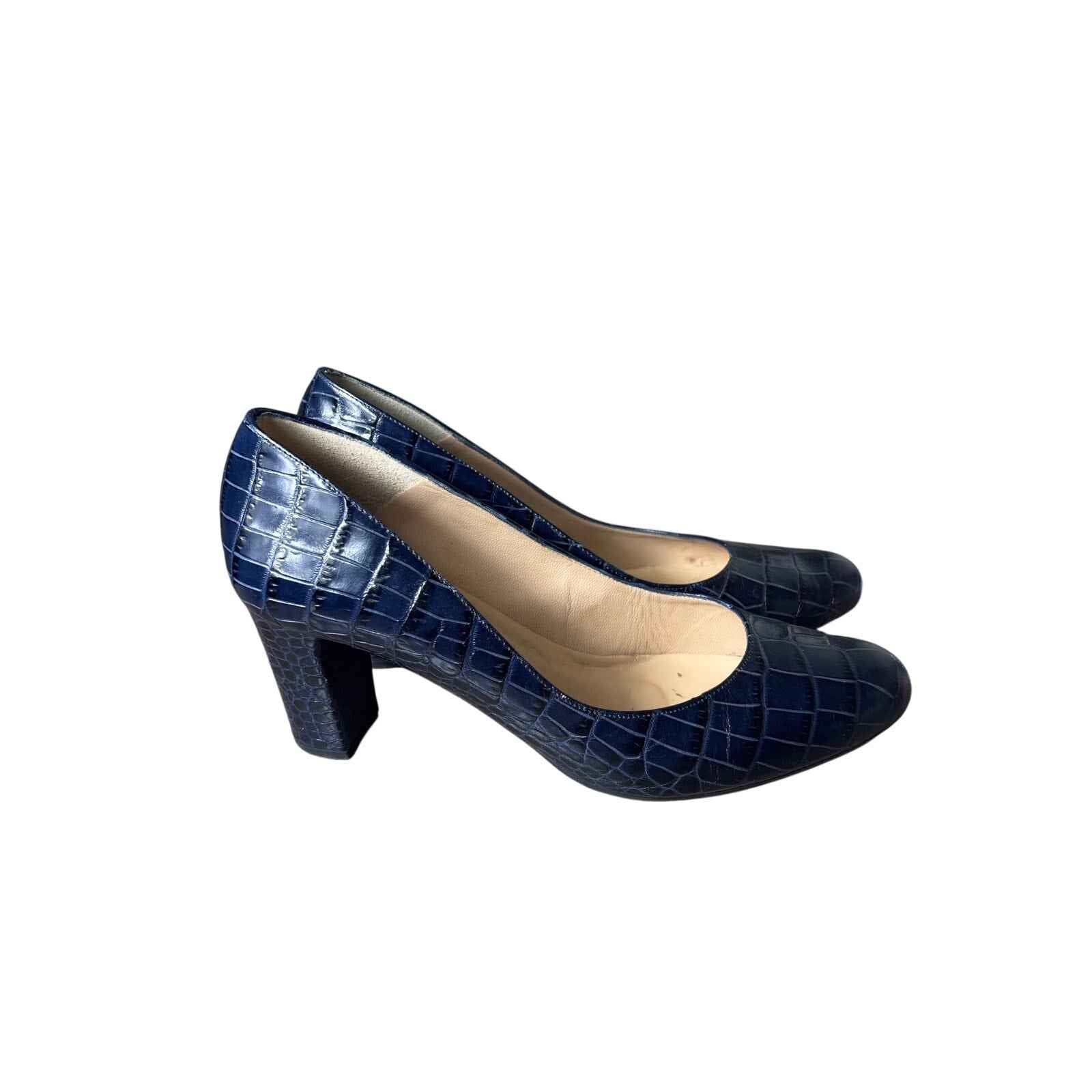 L.K. Bennett dark blue Snakeskin Closed Toe High Heel Pump Sz 39.5
