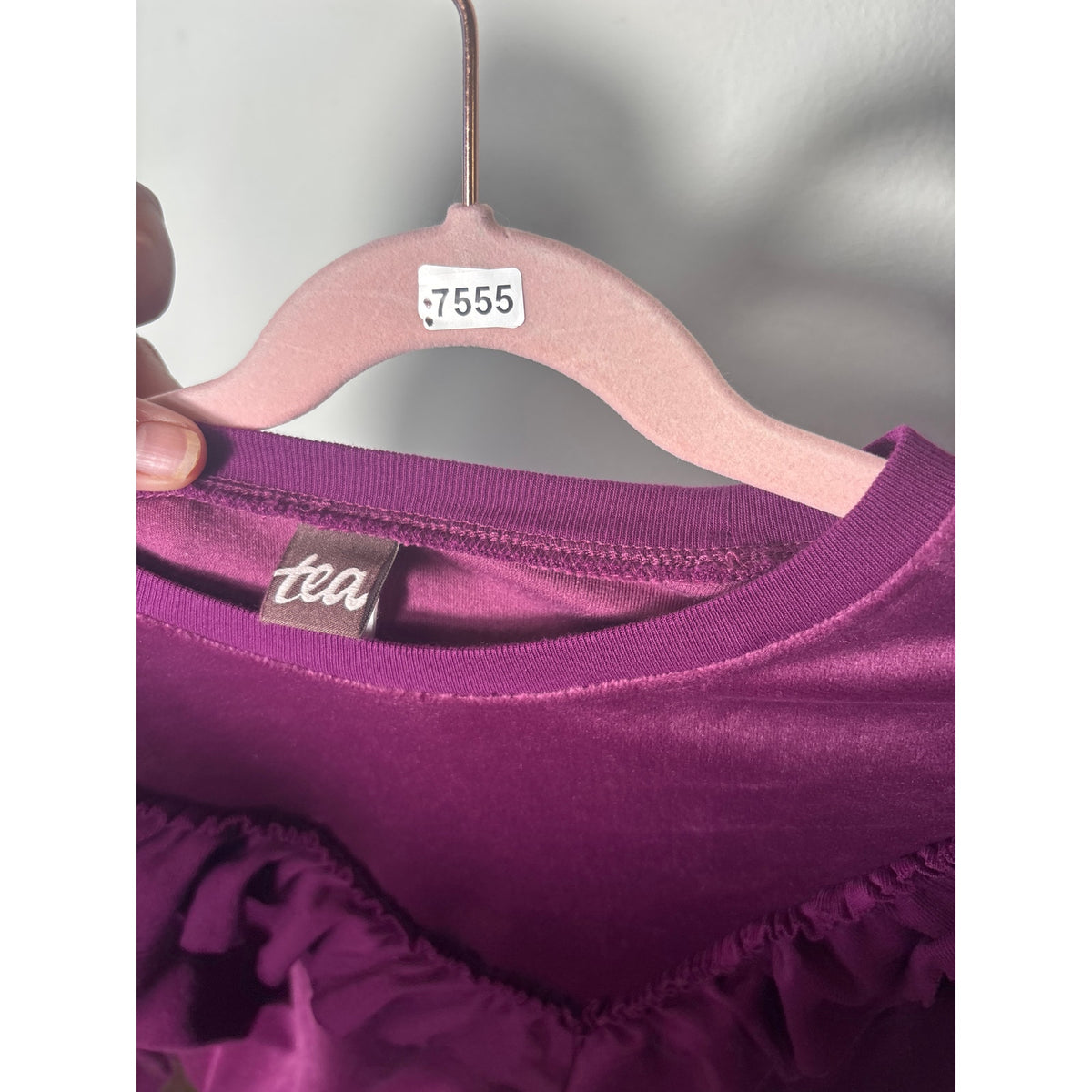 Tea Eggplant Purple Long Sleeve Ruffle Shirt Sz 7