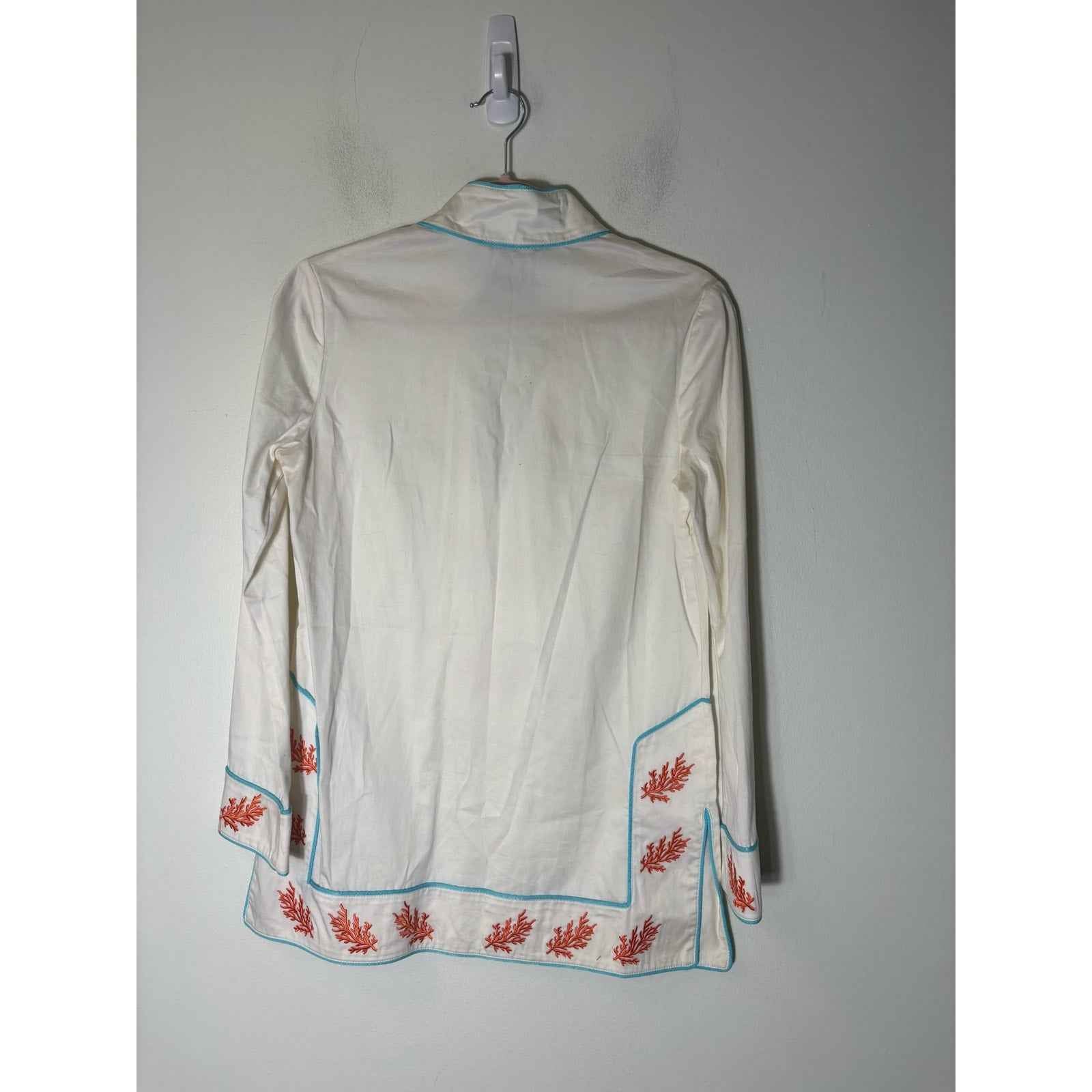 Elizabeth McKay White Cotton Coral Long Sleeve Tunic Sz 2