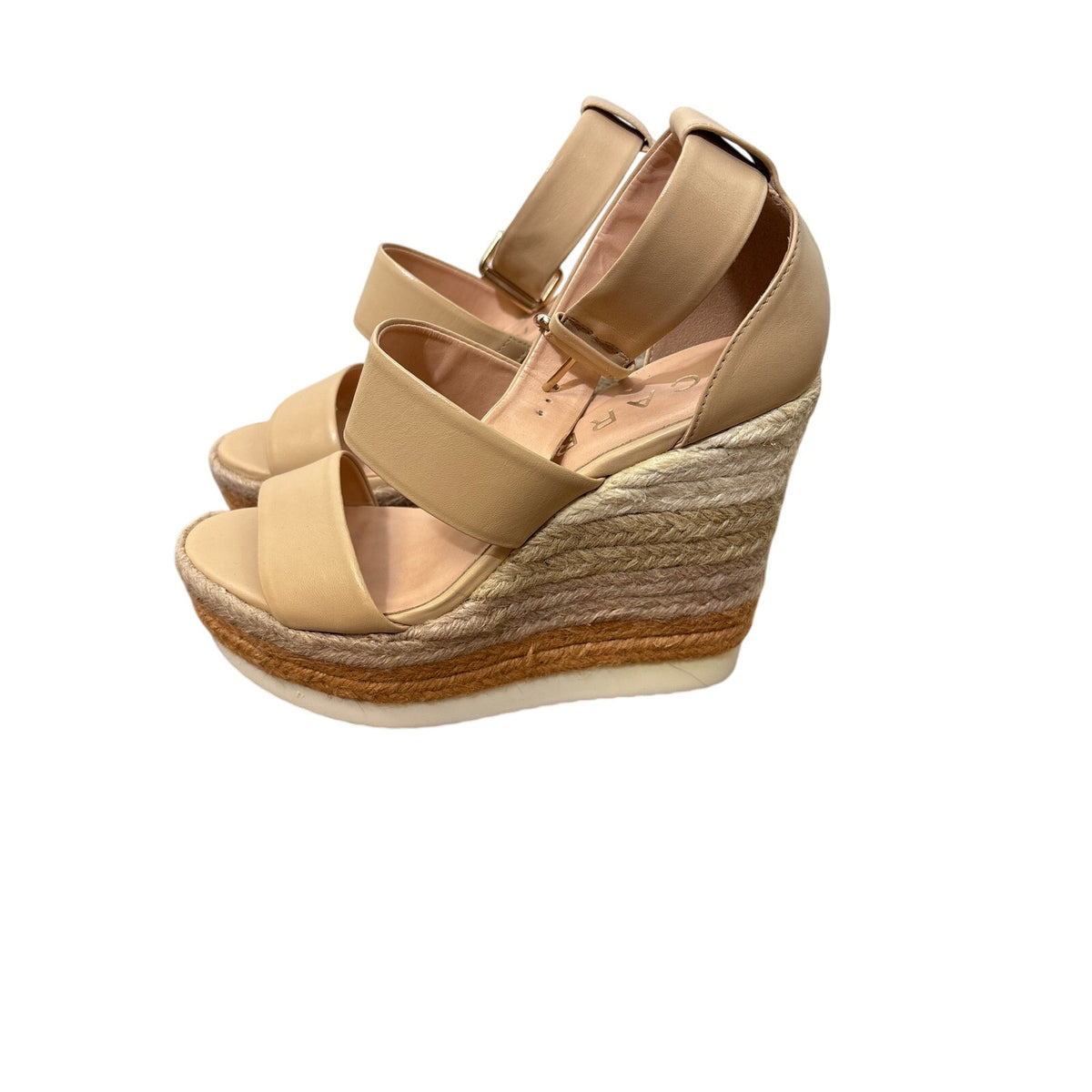 Carrano Raffia Stacked Two Strap Wedges Sz 8