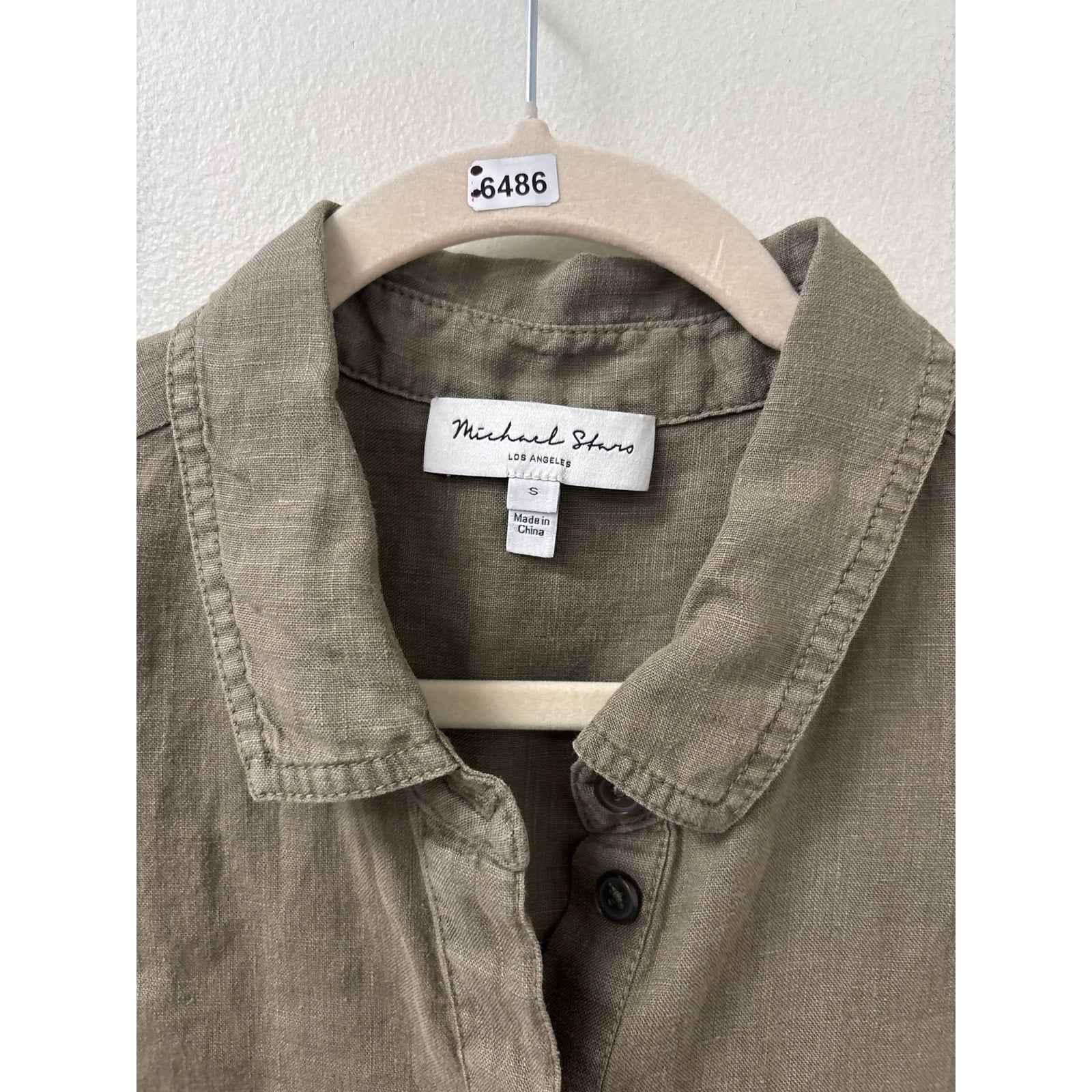 Michael Stars Gray Green Short Sleeve Mini Linen Shirt Dress Sz S