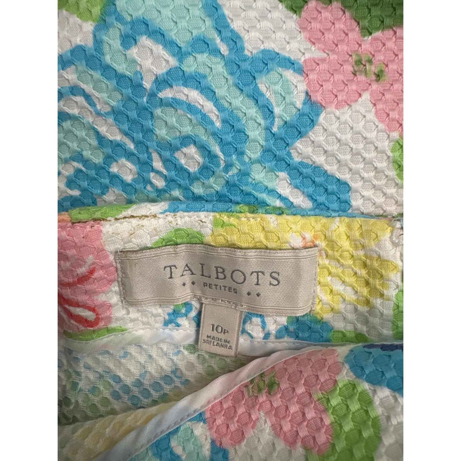Talbots White Skirt with pink,Yellow,blue&Green Flower print Sz 10P