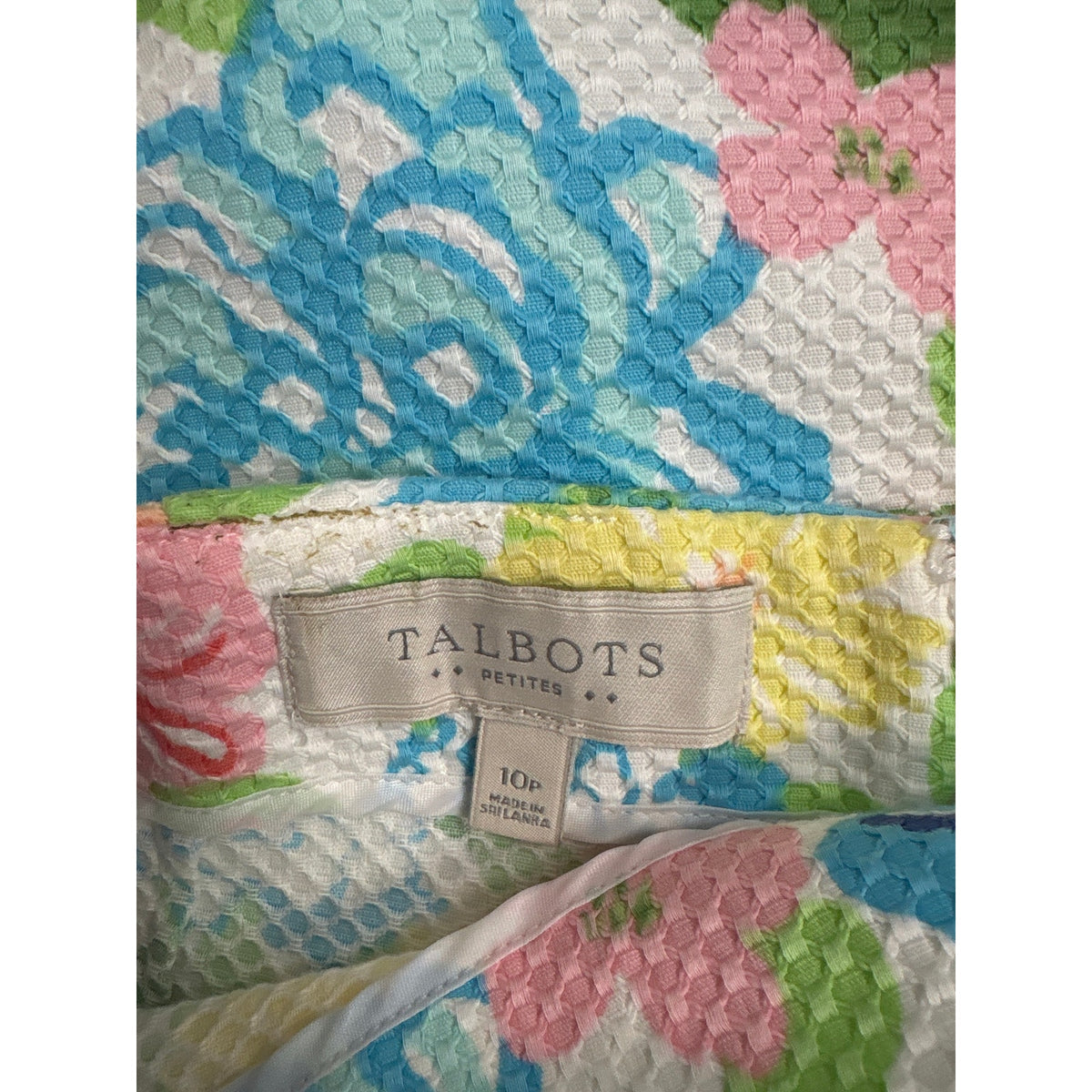 Talbots White Skirt with pink,Yellow,blue&Green Flower print Sz 10P