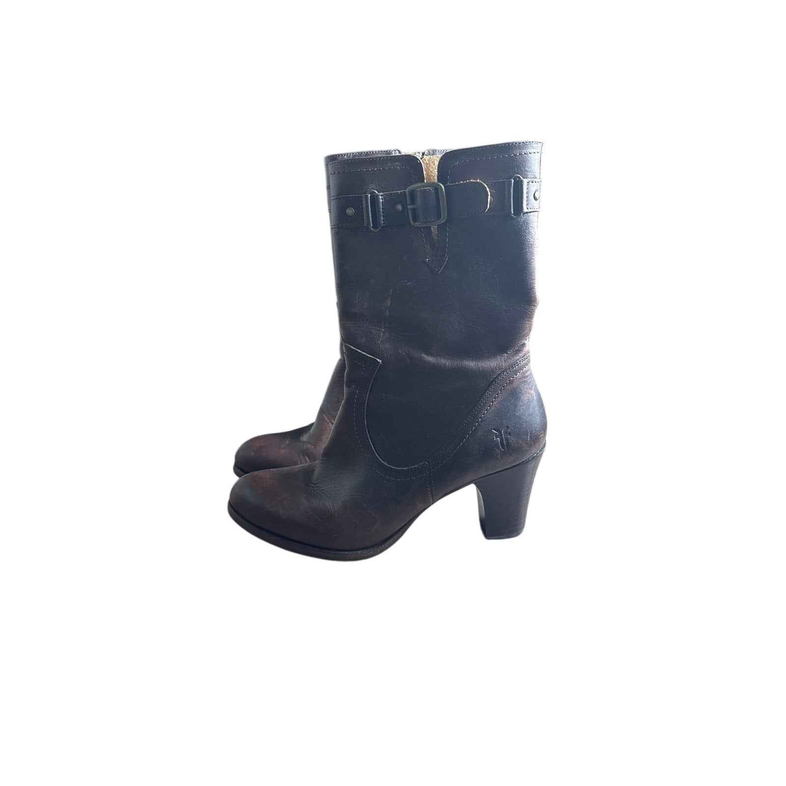 Frye Brown Leather Buckle Boots Sz 7.5