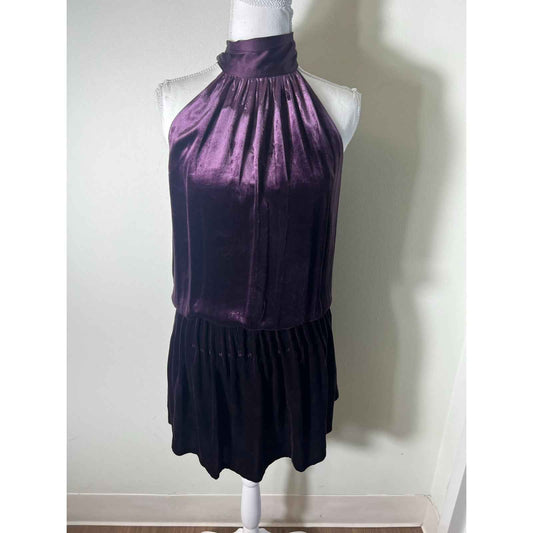 Ramy Brook Purple Velvet Halter Neck Dress Sz S