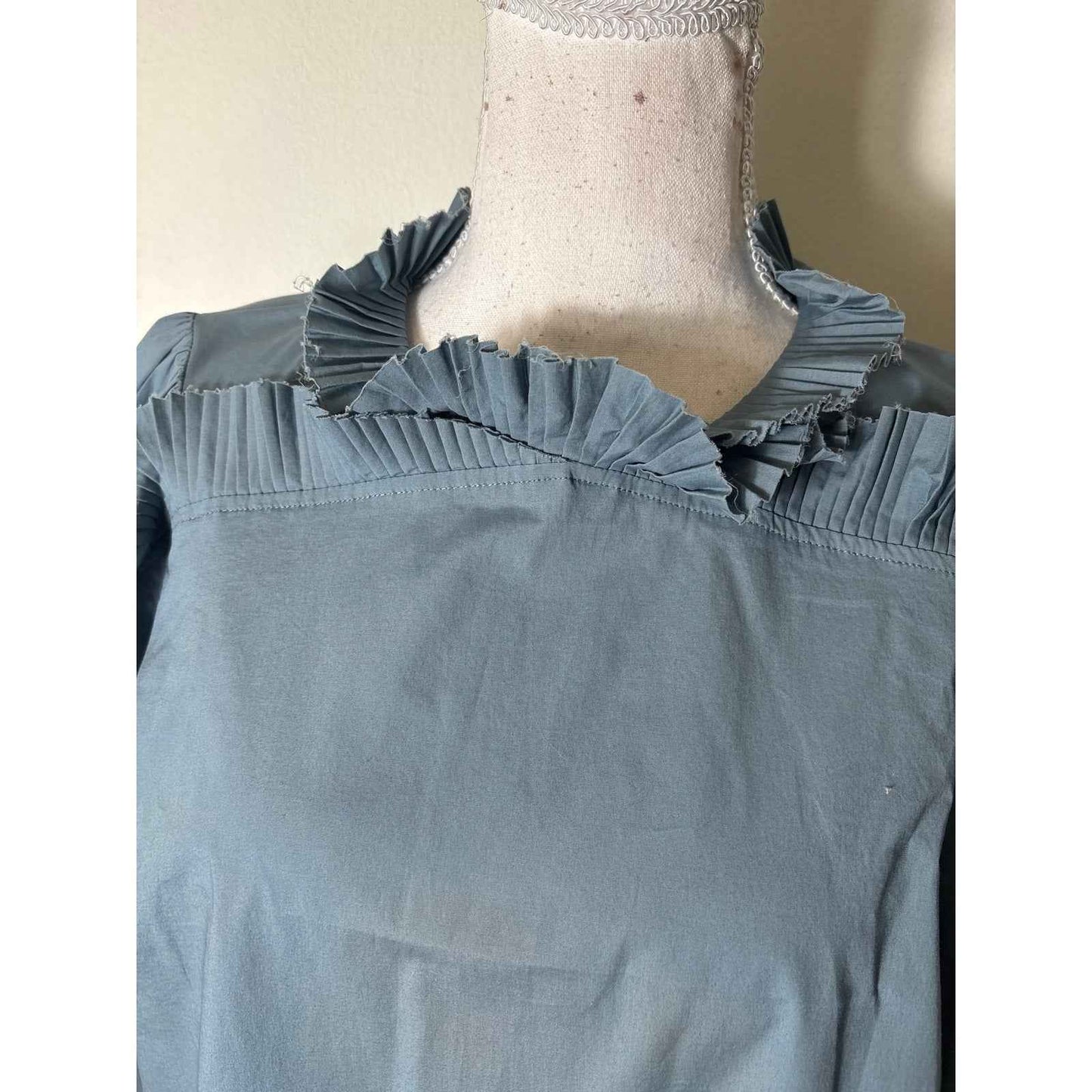 Sea Dusty Blue Mini Ruffled Long Sleeve Shirt Sz 6