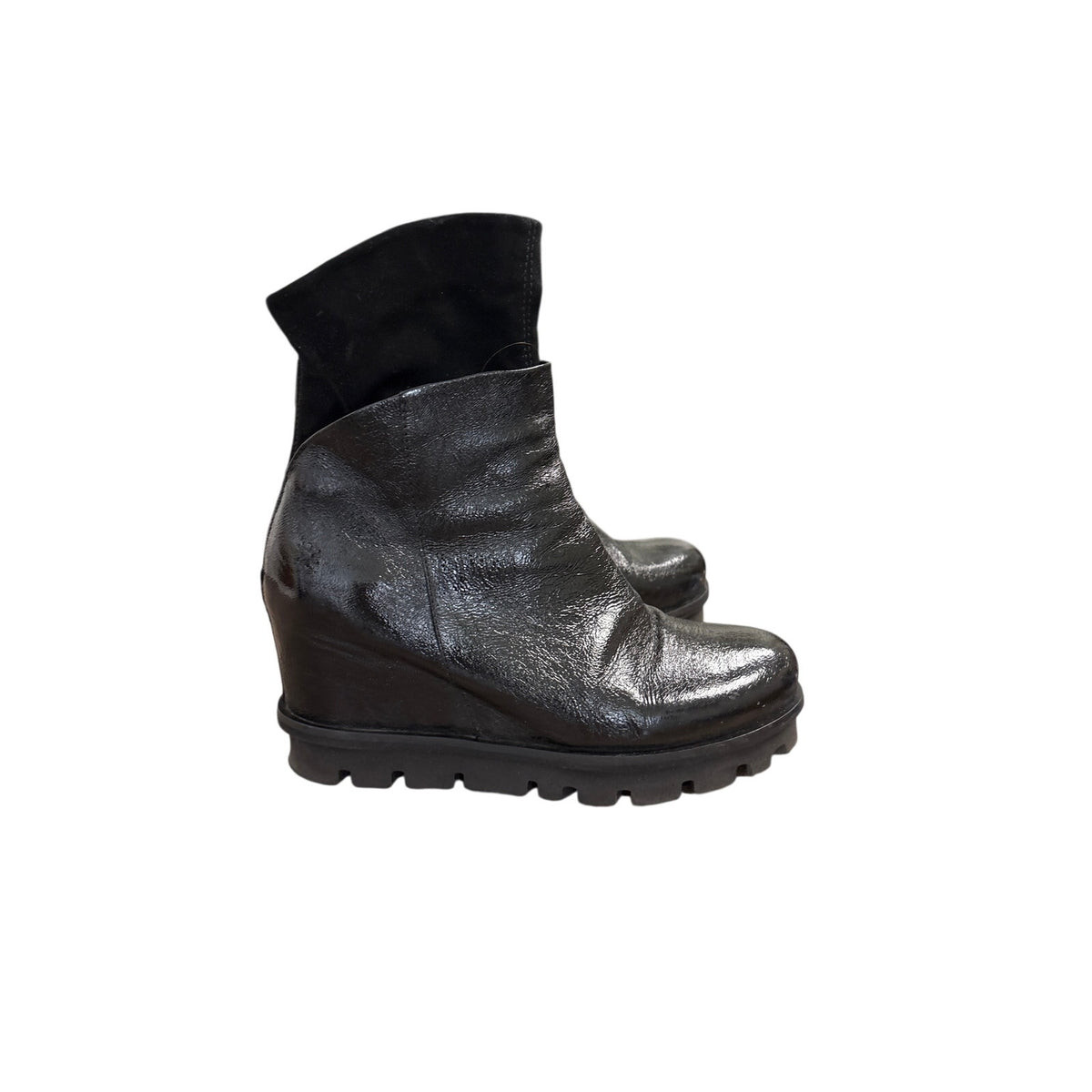Patrizia Bonfanti Black Platform Wedge Moto Boot Sz 39