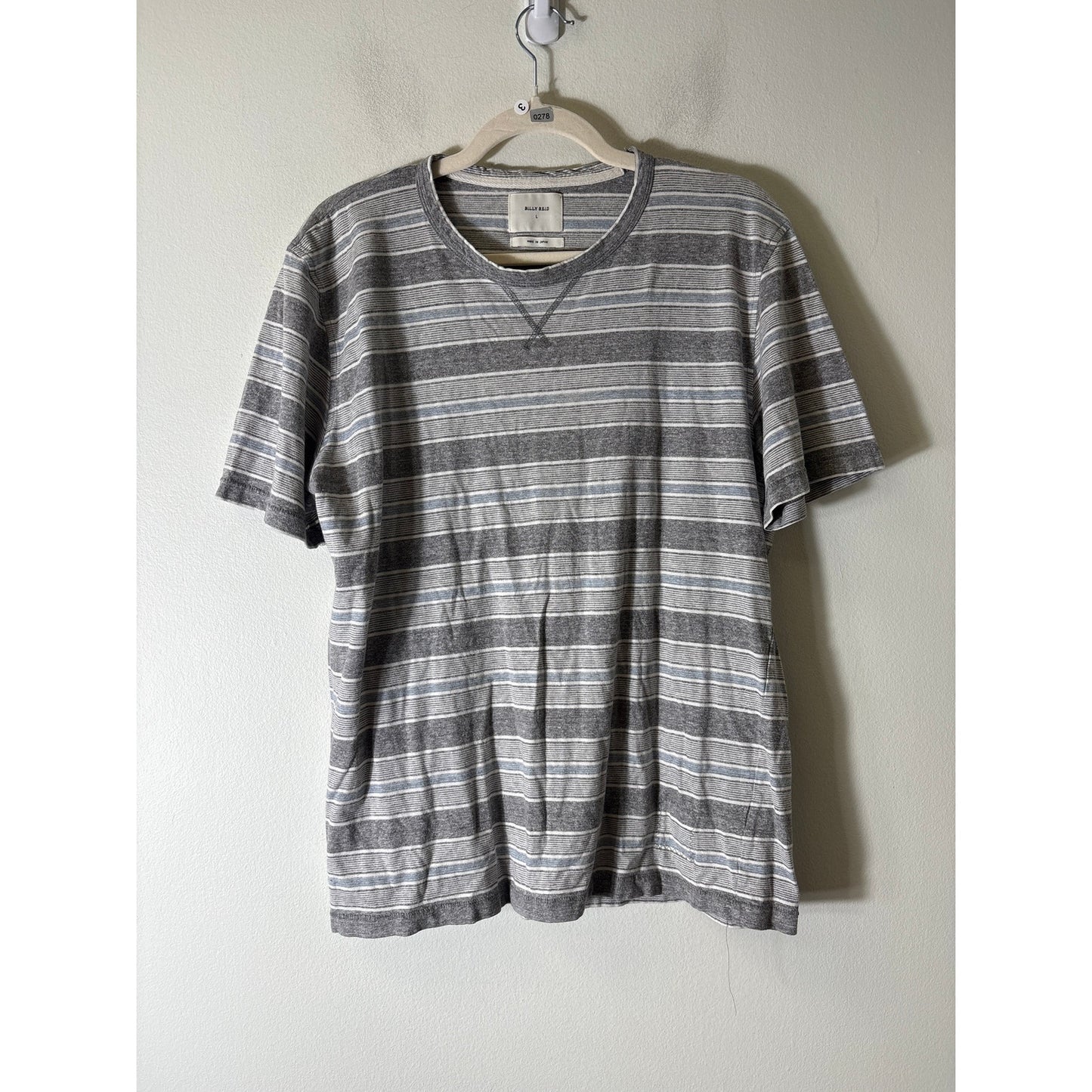 Men's Billy Reid Gray Stripe Short Sleeve Shirt Sz L