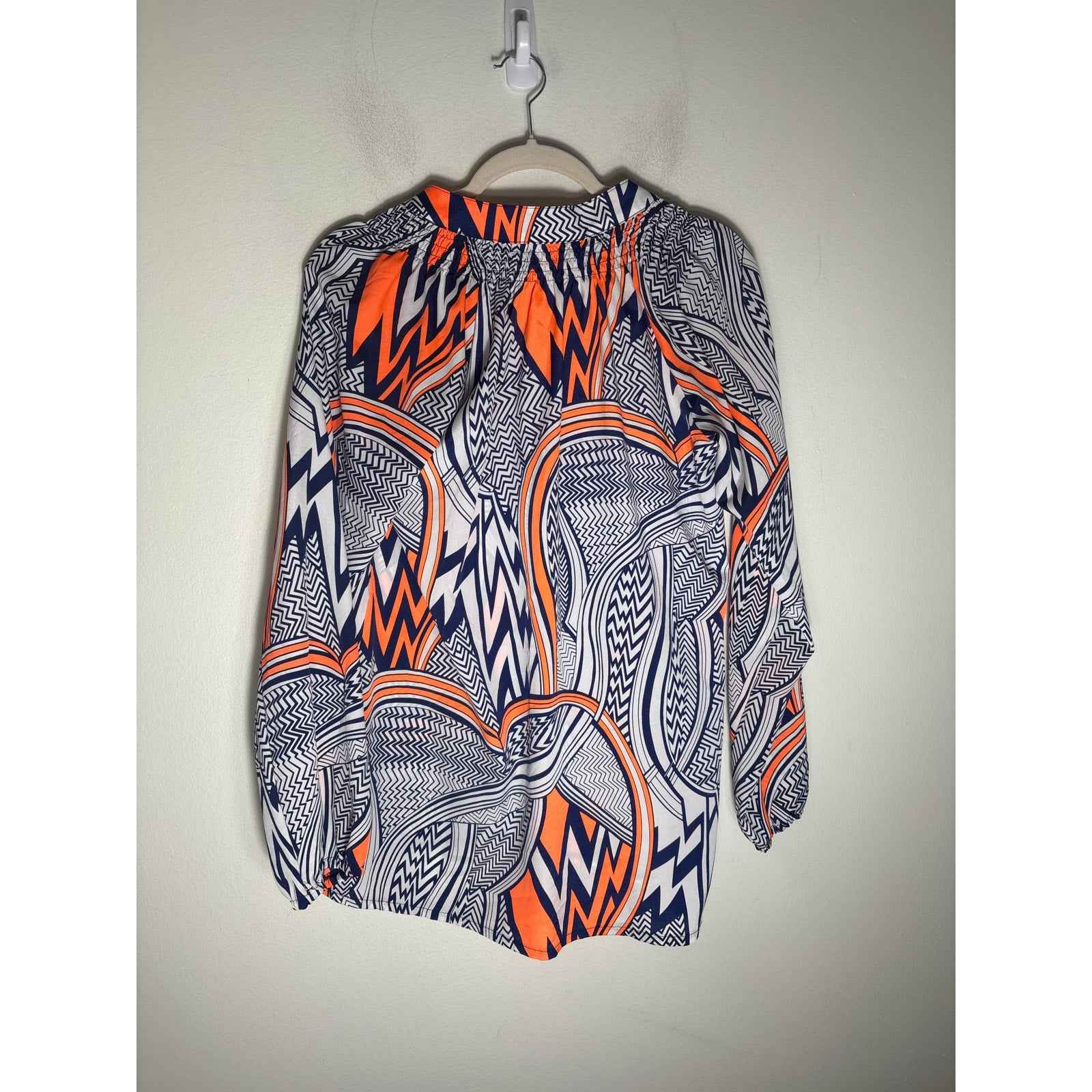 Tracy Negoshian Navy Orange Long Sleeve Shirt Sz M