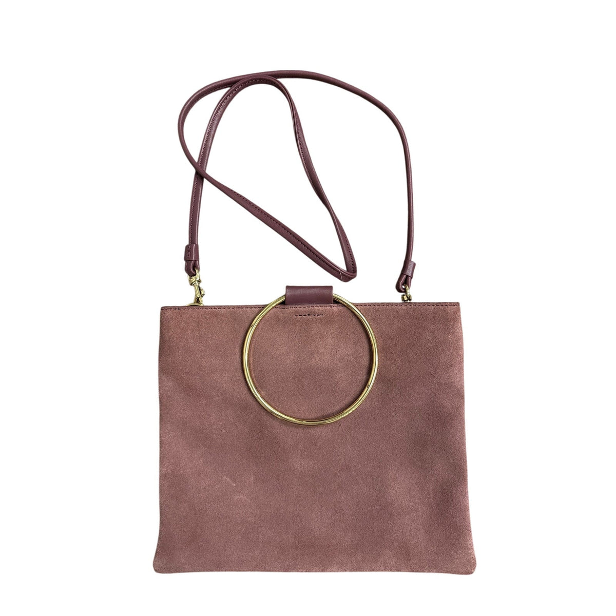 Thacker Plum Suede Gold Ring Purse Sz 9.5" X 8"