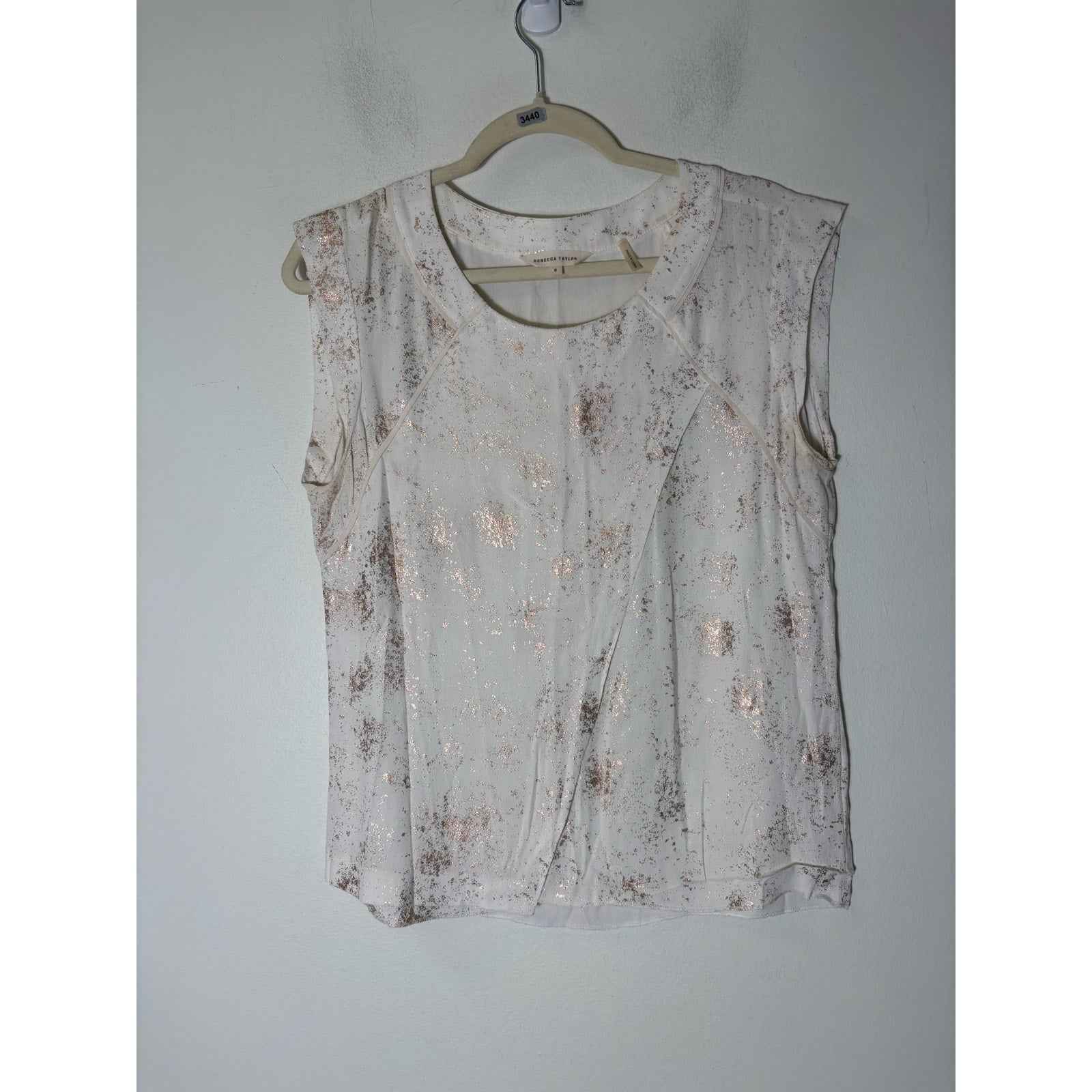 Rebecca Taylor Off White Rose Gold Sleeveless Tank with Overlay Sz 8