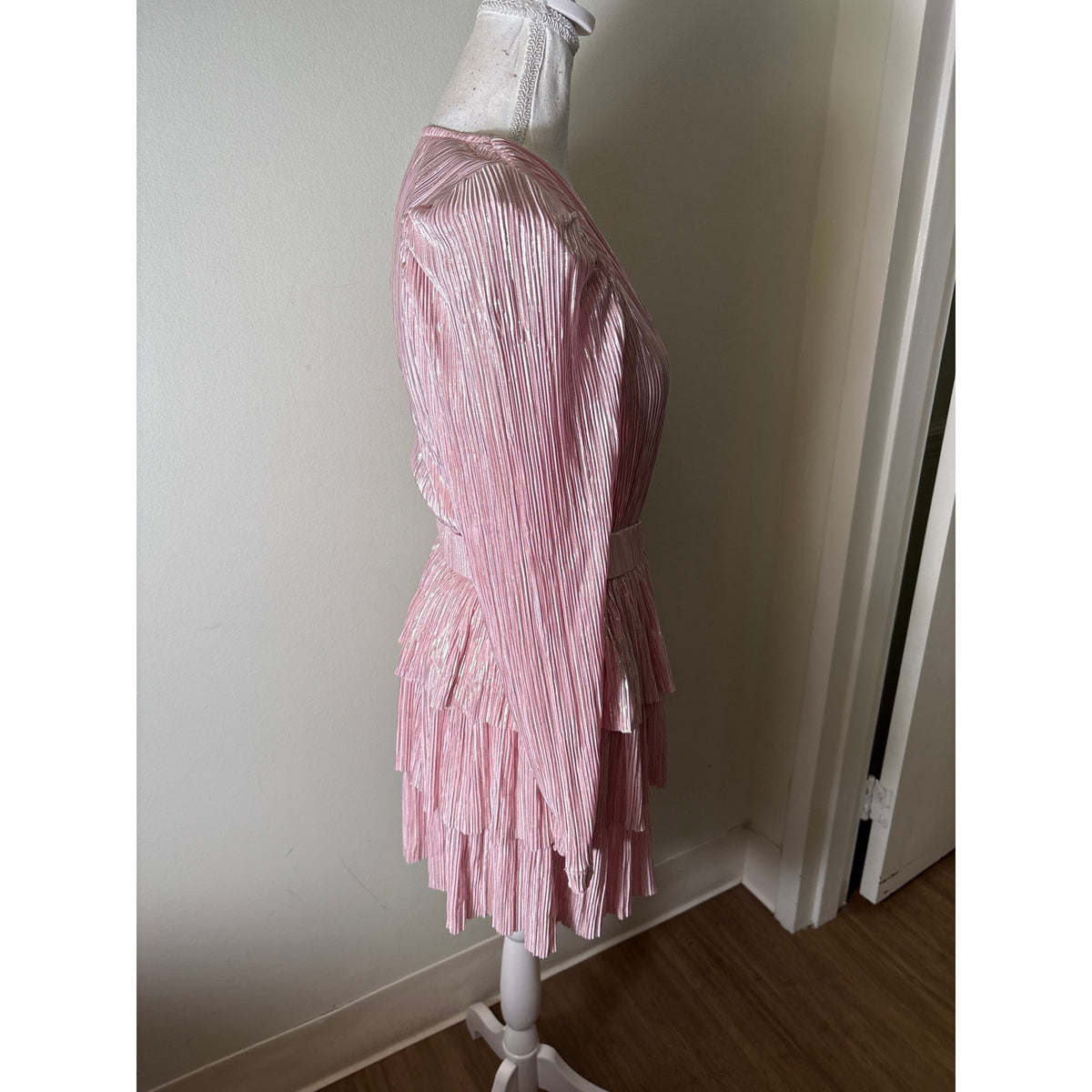 NWT Sabina Musayev Metallic Pink Long Sleeve Hermione Dress Sz S
