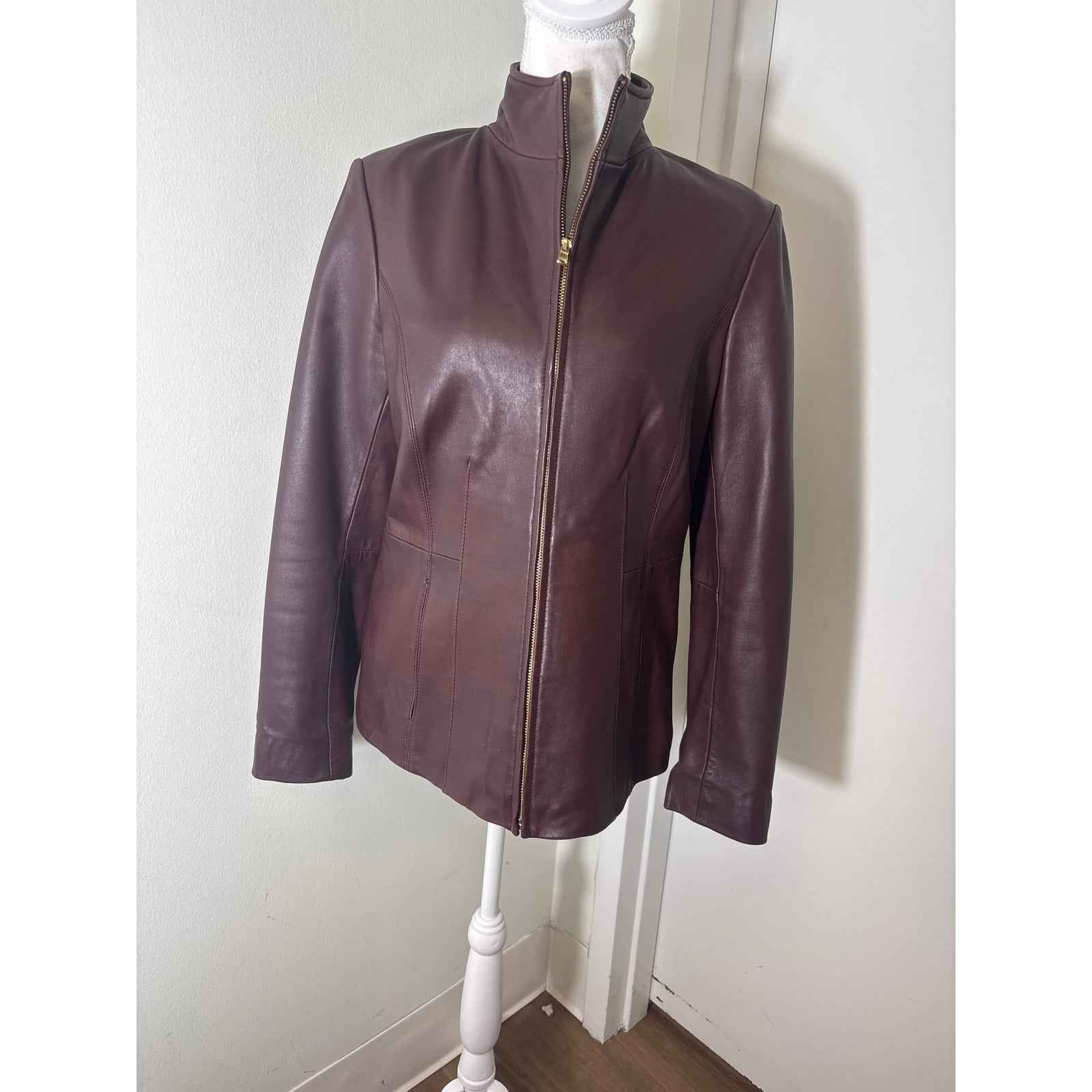 Cole Haan Merlot Lamb Skin Leather Jacket Sz M