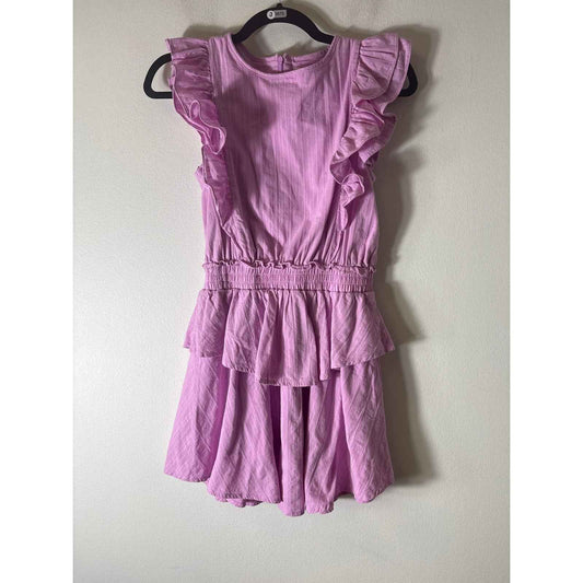 Girls Pleat Pink Flutter Sleeve Ruffle Knee Length Dress Sz 16