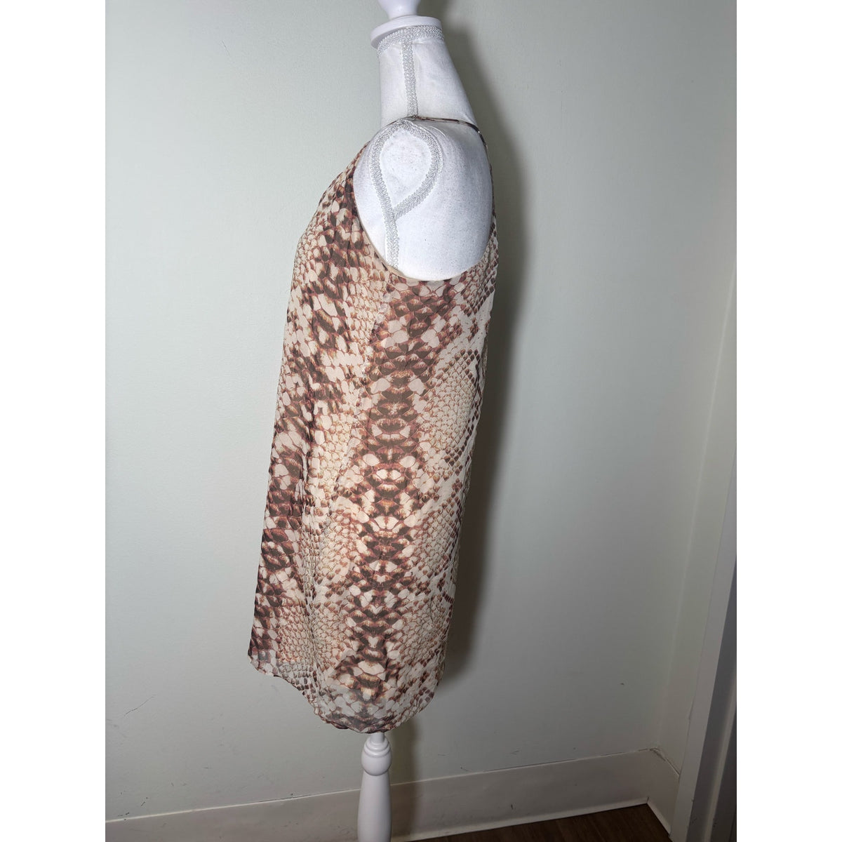 Lavender Brown Snake Print Flowy Mini Dress Sz S