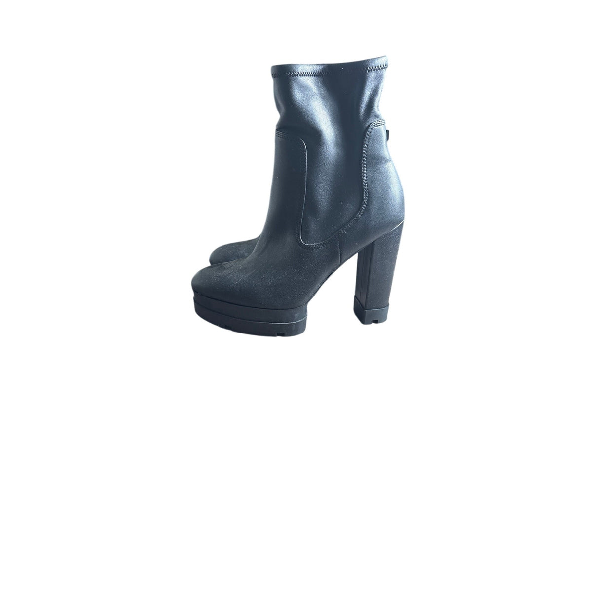 Guess Black Slip On Stacked Heeled Boots Sz 37 (6.5)