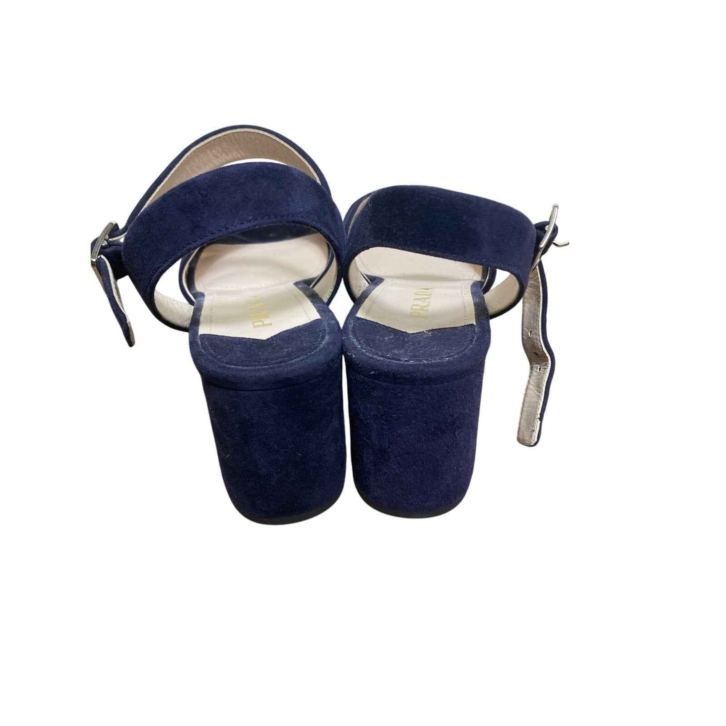 NWOB Prada Navy Blue Velvet Platform Sandel with 3" Chunky Heel Sz 38