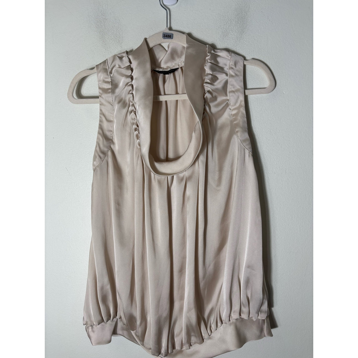 Blaque Label Beige Sleeveless Scoop Gathered Neck Silky Blouson Top Size S