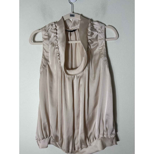 Blaque Label Beige Sleeveless Scoop Gathered Neck Silky Blouson Top Size S