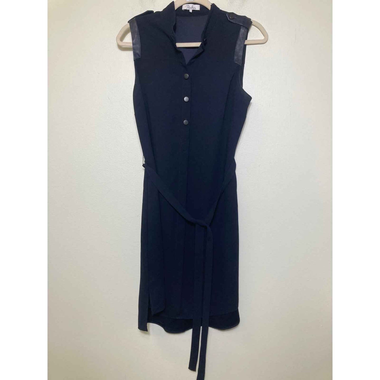 Parker Black Sleeveless Button Up Knee Length Dress Sz S
