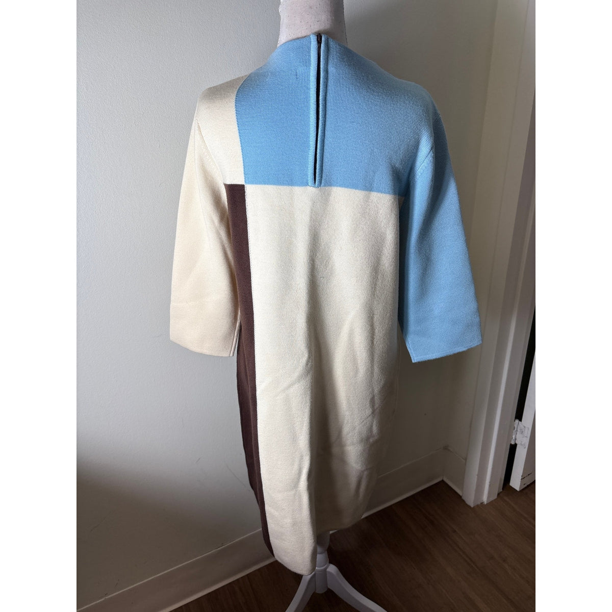 Frances Valentine Light Blue Color Block Long Sleeve Knit Dress Sz M