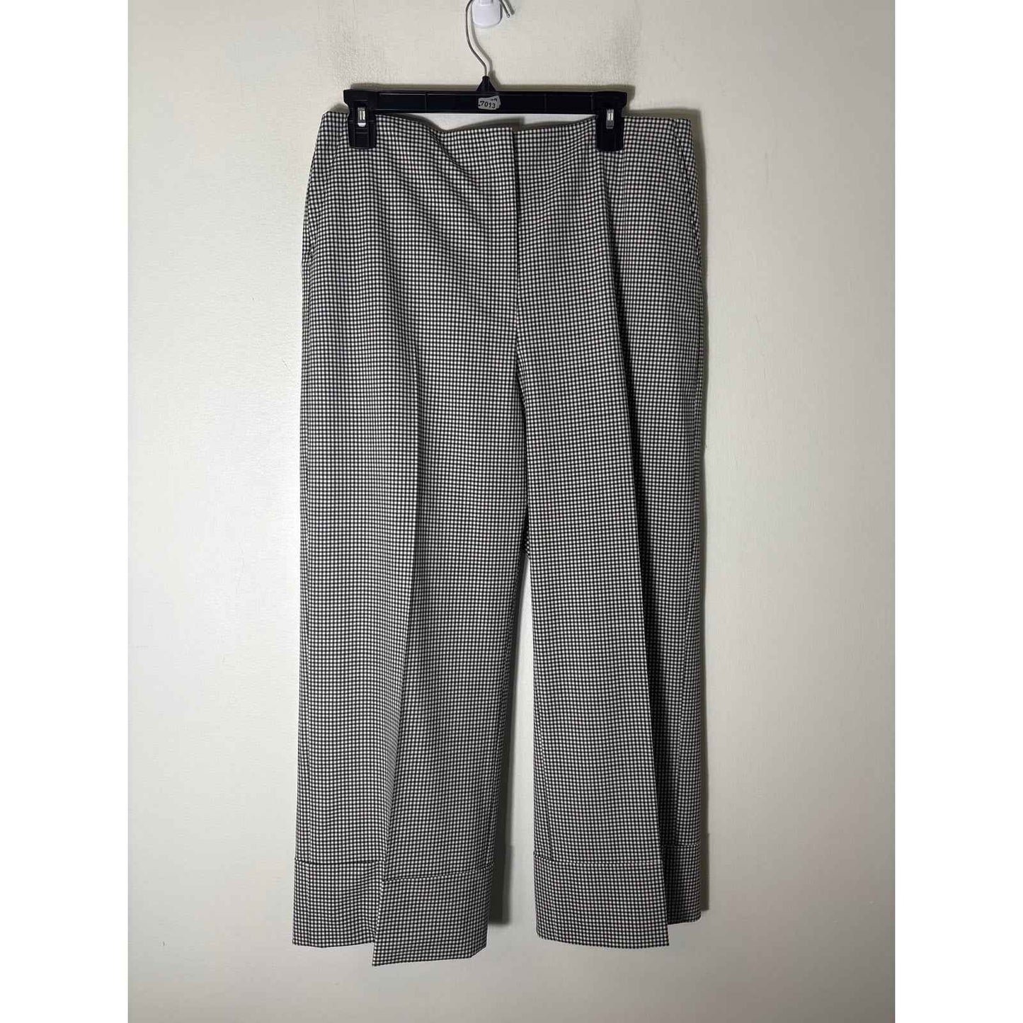Theory Black and White Plaid Flat Front Wide Leg Pants Sz 10