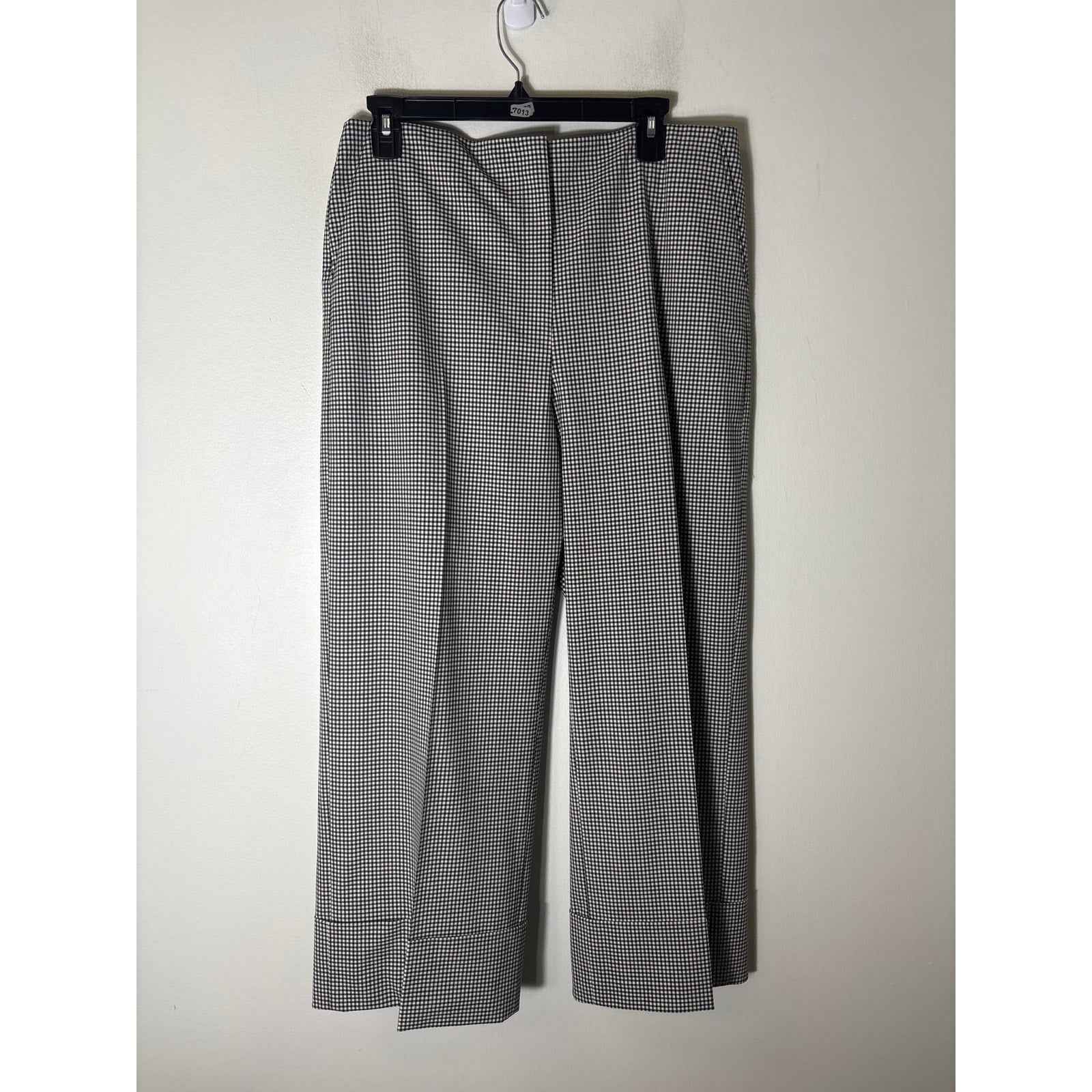 Theory Black and White Plaid Flat Front Wide Leg Pants Sz 10