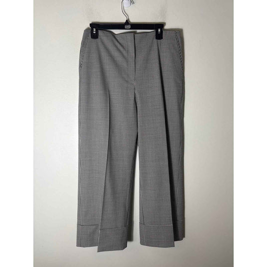 Theory Black and White Plaid Flat Front Wide Leg Pants Sz 10