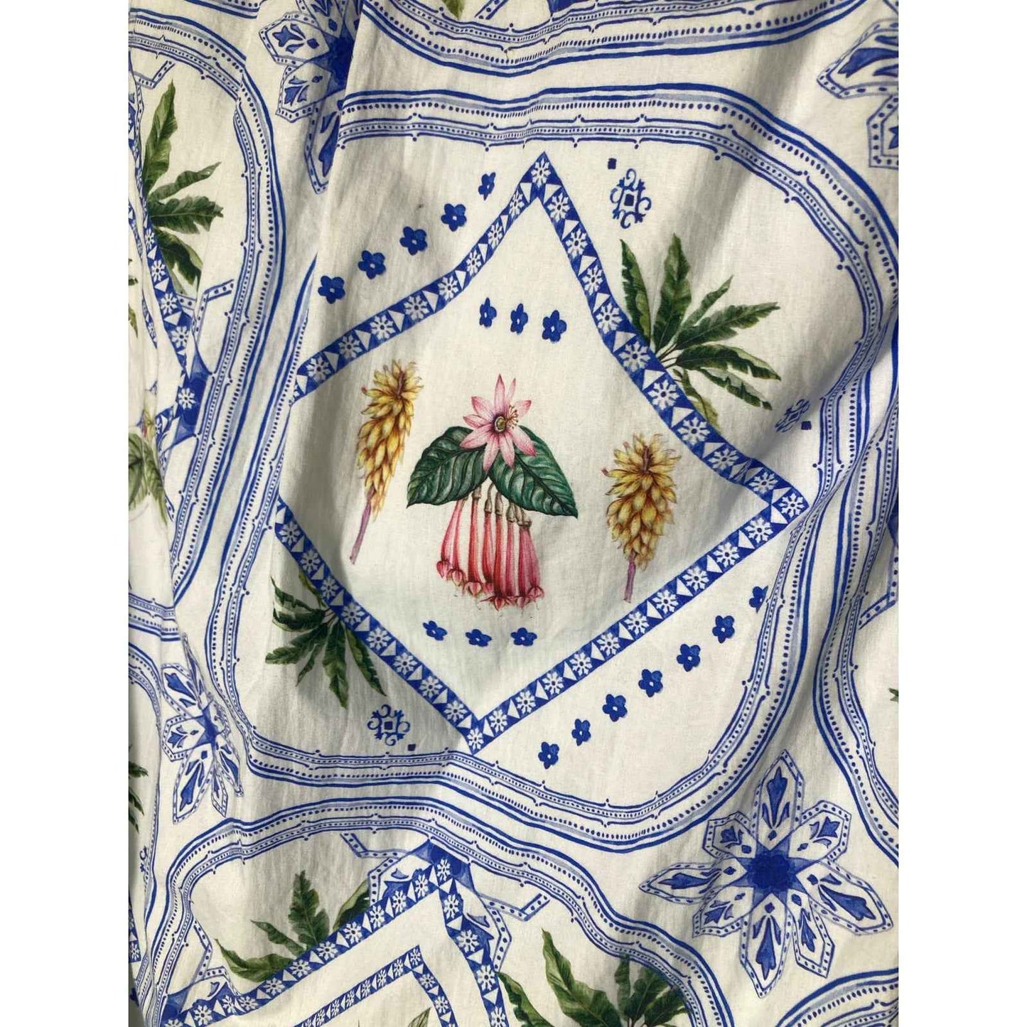 Maeve Anthropologie Blue White Floral Cap Sleeve Button Up Cotton Dress Sz S