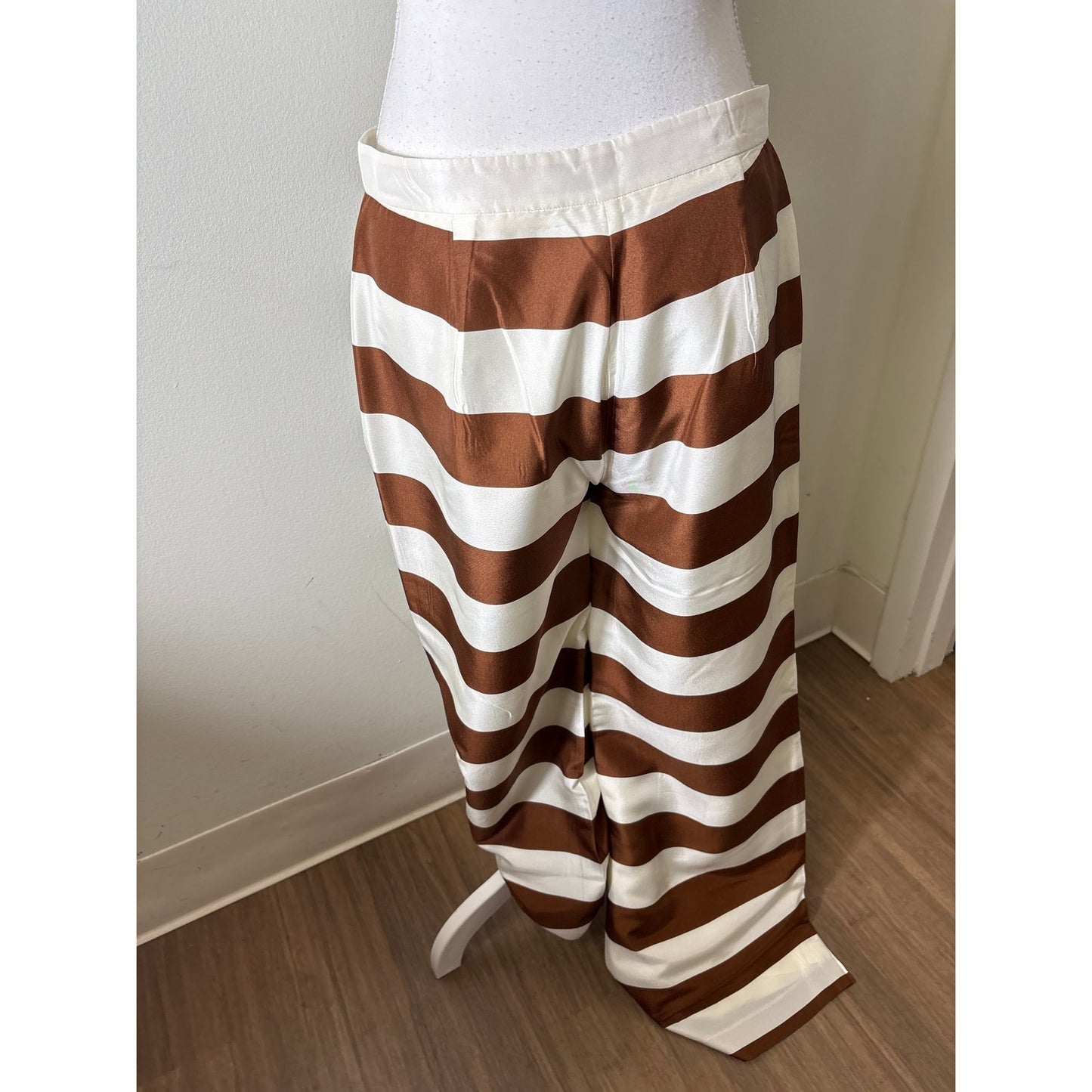 Cult Gaia Silk Cream and Brown Stripe Pant Sz 6