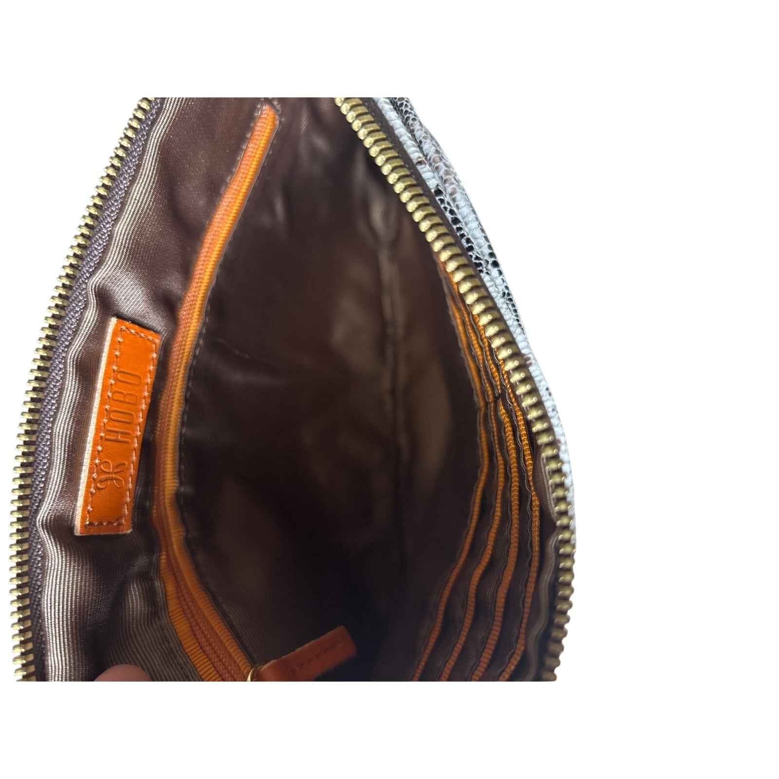 NWT HOBO Brown and White Leather Lizard Print Clutch