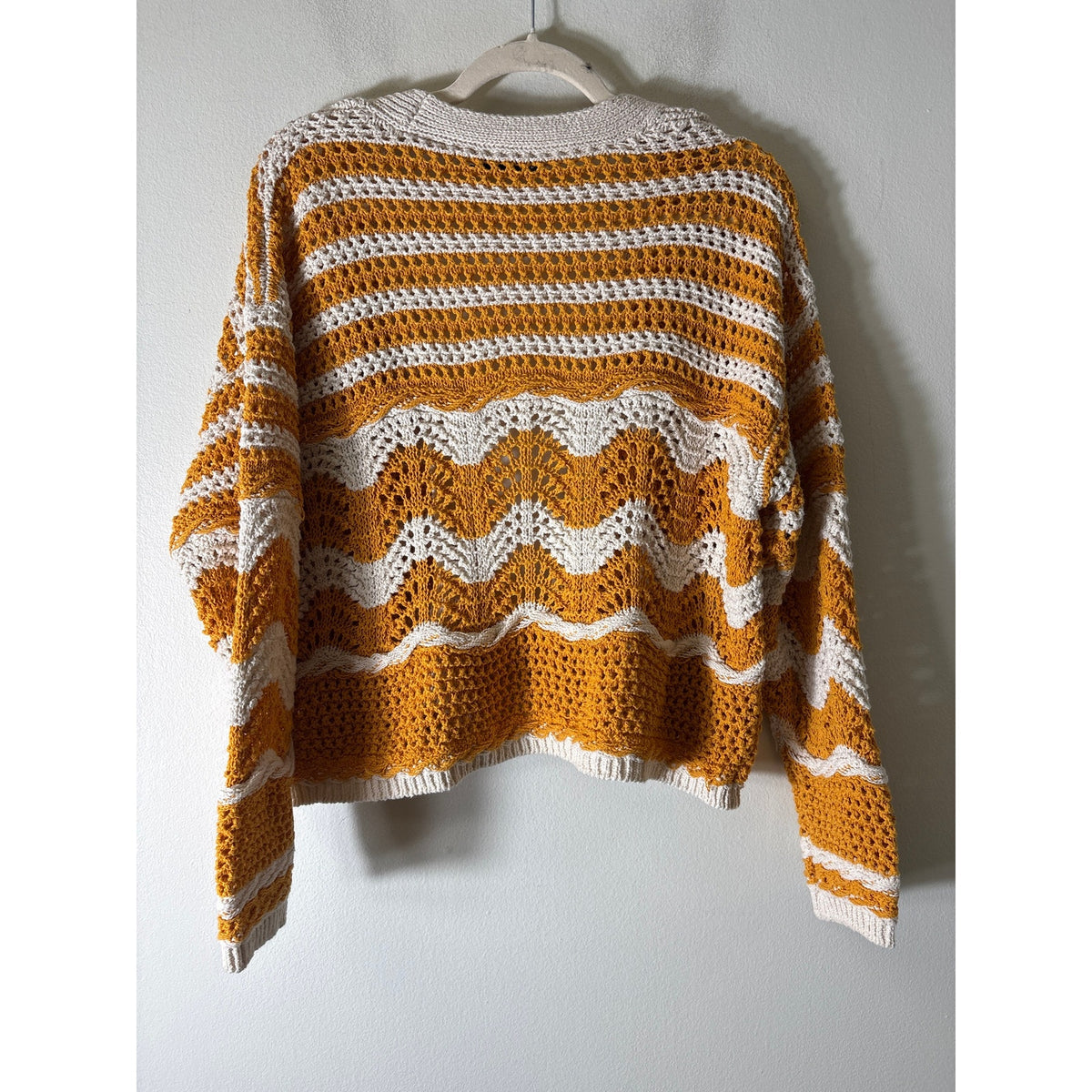 Zara Crochet Orange and Beige Stripe Open Cardigan Sz 6