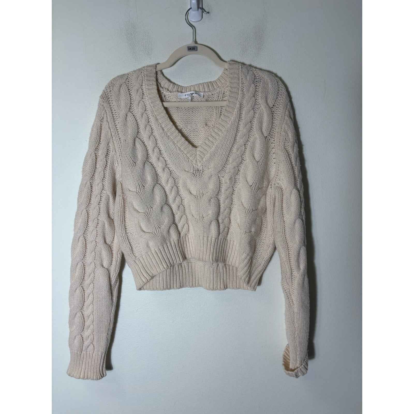Frame Off White V-Neck Long Sleeve Chunky Sweater Sz L