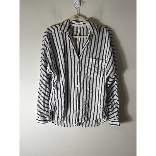 Bella Dahl Cream and Charcoal With Metallic Thread Stripe Shirt Sz S