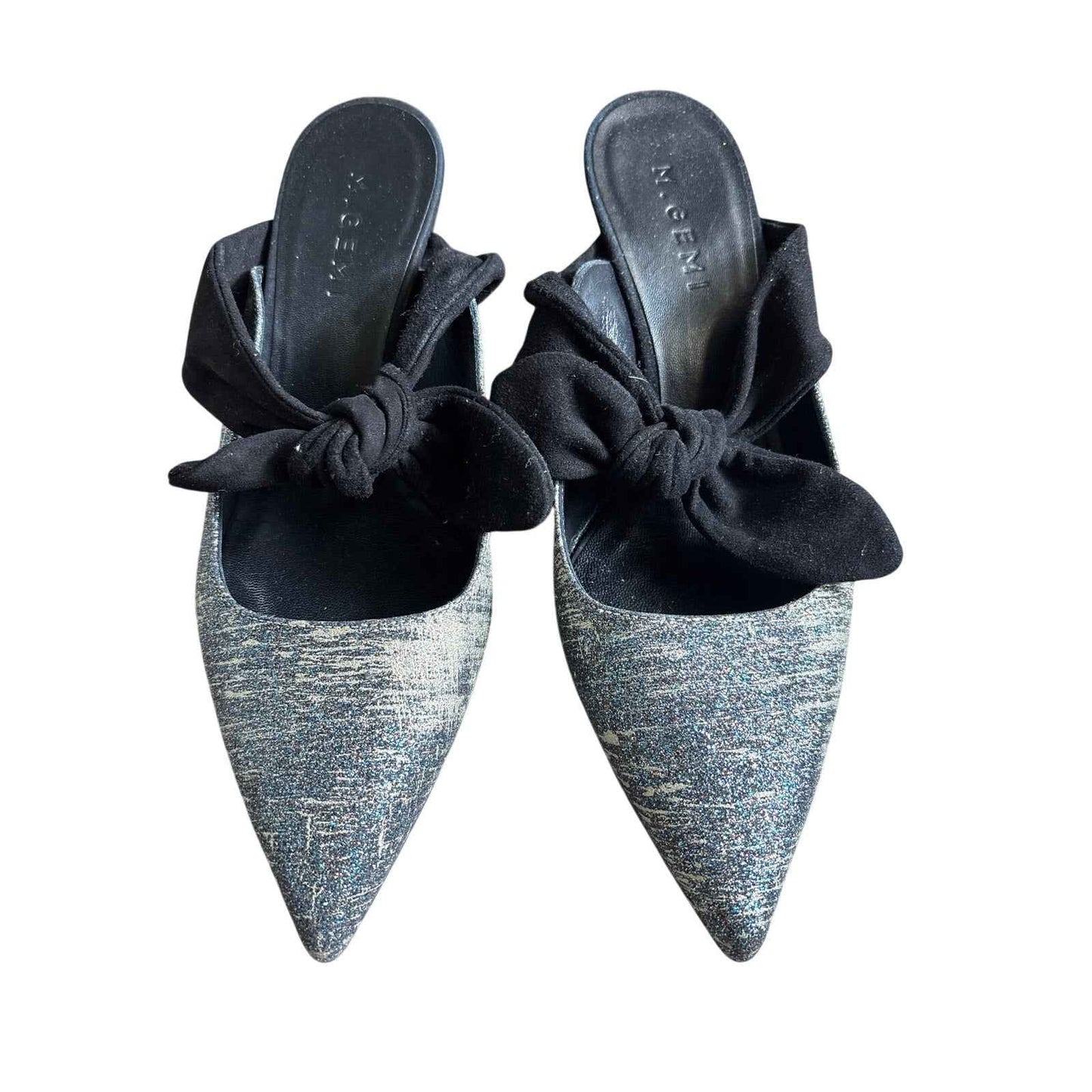 M.Gemi Black/Multi Color Glittery Kitten Heels Sz 37.5