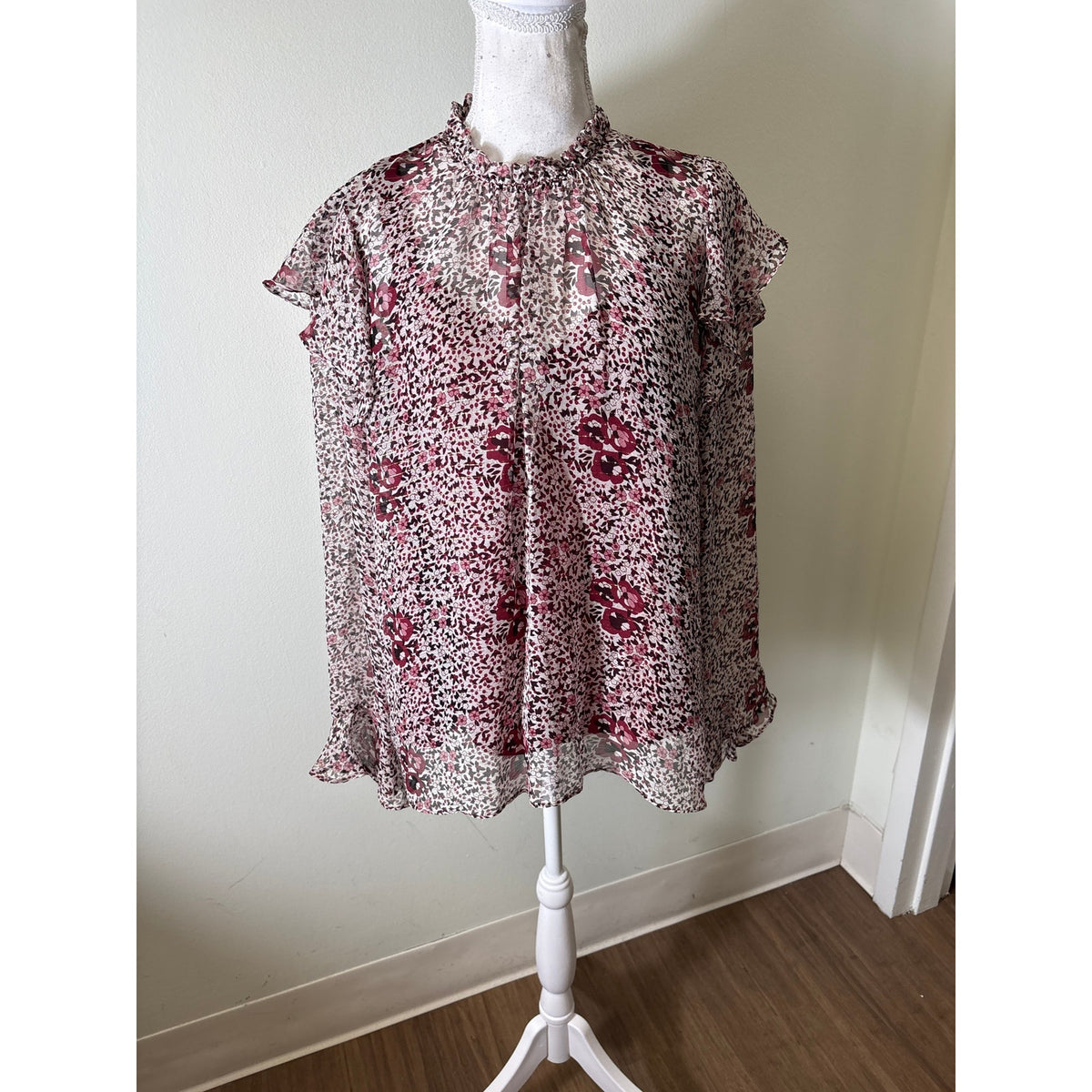Shoshanna Merlot Floral Blouse Sz M