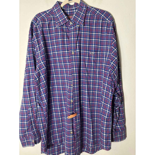 Mens Vineyard Vines Blue and Red Plaid Button Up Shirt Sz XL