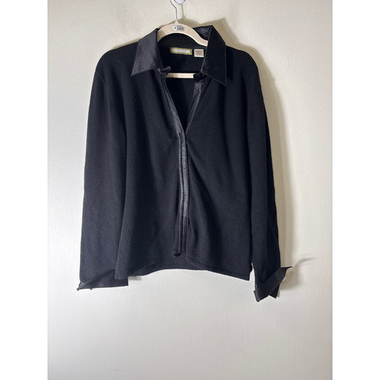 Thalian Black Long sleeve Cashmere Snap Front Collared Sweater Sz L