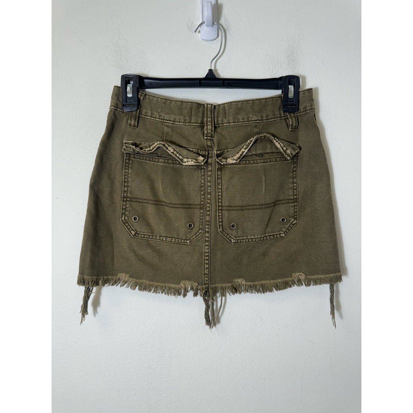 Free People Army Green Distressed  Denim Mini Skirt Sz 24